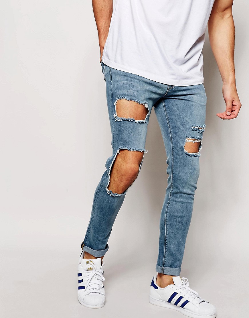 ASOS – Superenge Jeans mit Rissen-Blau günstig online kaufen