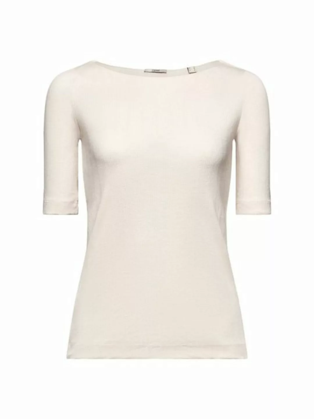 Esprit T-Shirt Pointelle-T-Shirt in gerippter Optik (1-tlg) günstig online kaufen