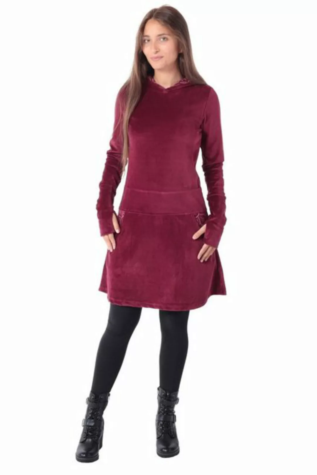 PUREWONDER Samtkleid Kleid aus Samt mit Kapuze Winterkleid günstig online kaufen