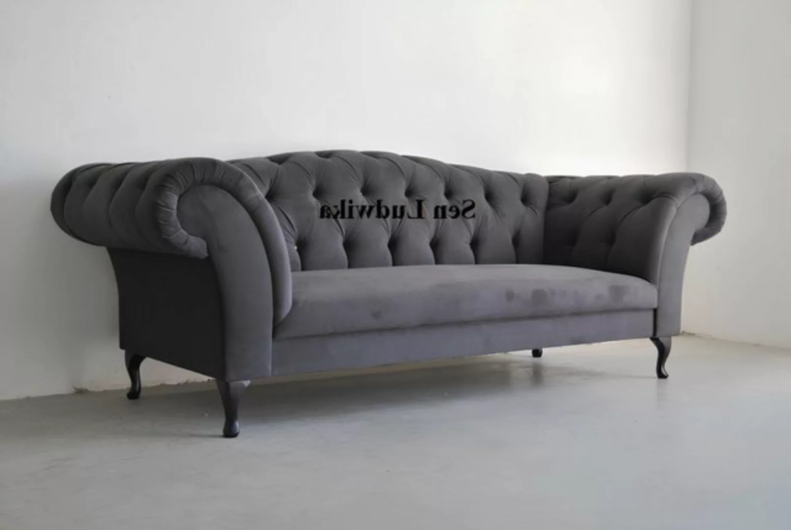 Xlmoebel Sofa Neues graues Chesterfield-Sofa mit Stoffbezug im Design, Herg günstig online kaufen