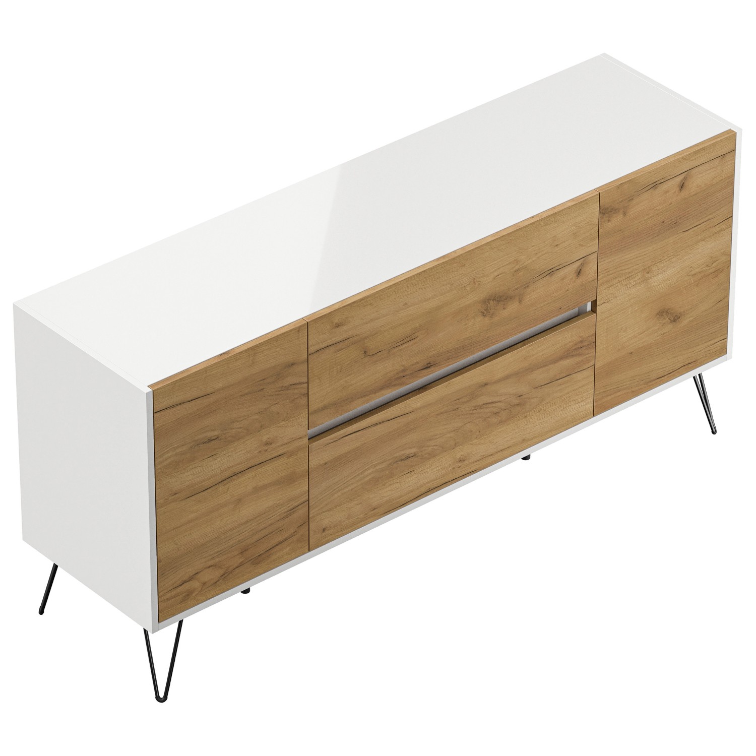 Posseik Sideboard Industrial G 2 Schubladen 2 Türen 155 cm Weiß Eiche Front günstig online kaufen