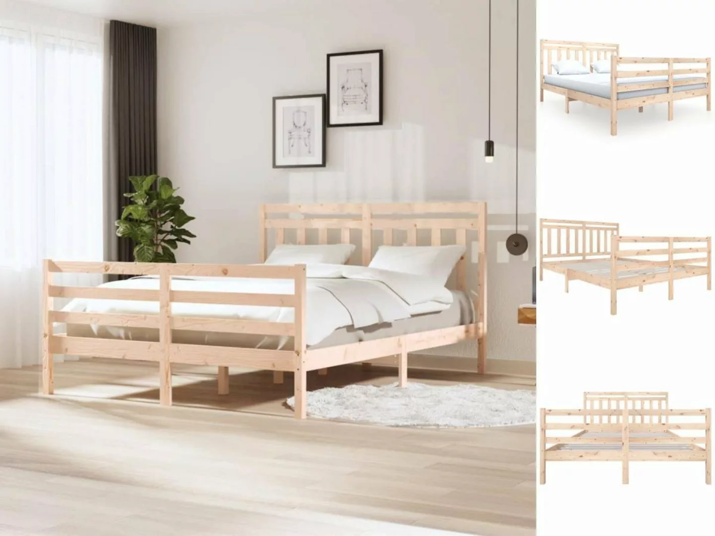 vidaXL Bettgestell Massivholzbett 160x200 cm Doppelbett Bett Bettrahmen Bet günstig online kaufen