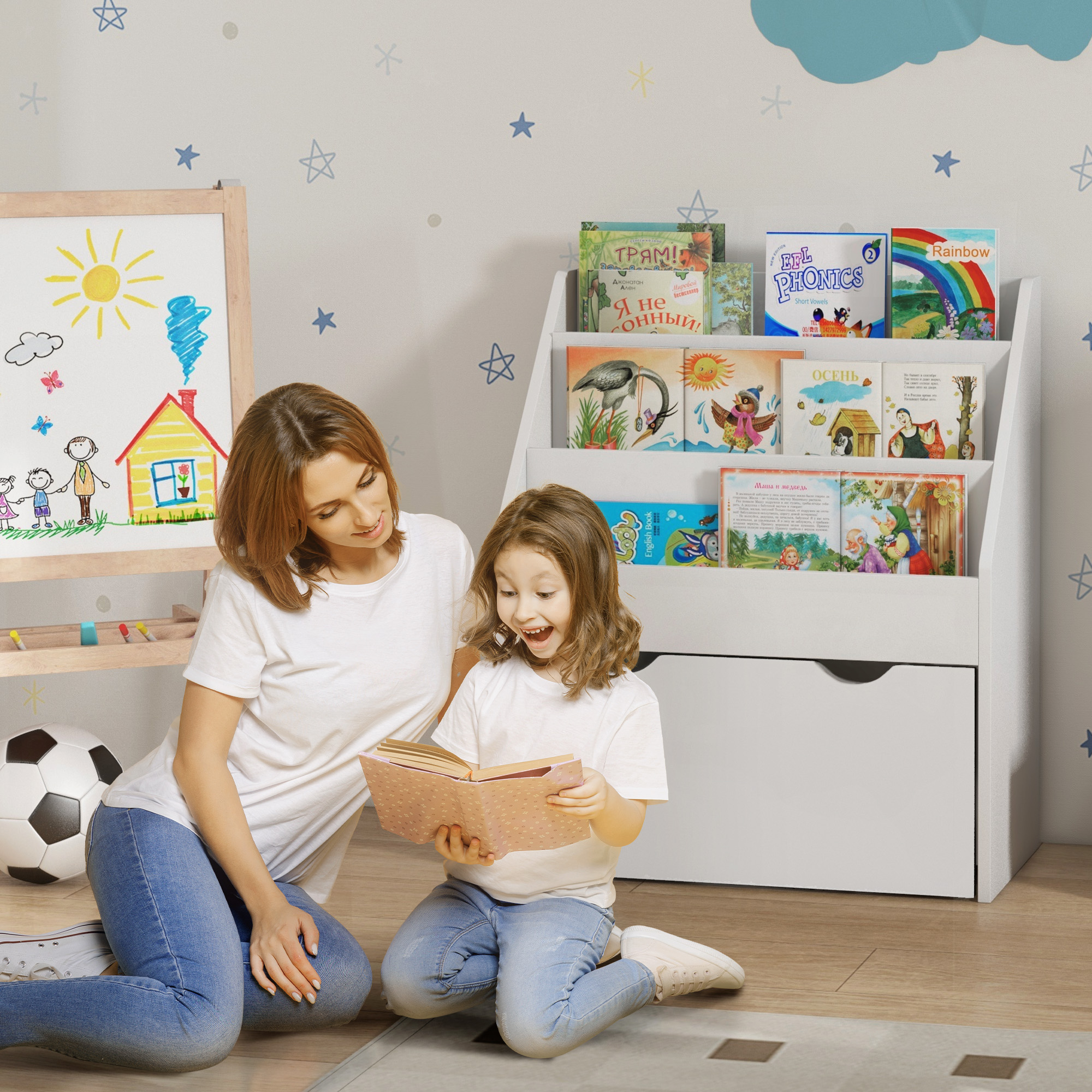 AIYAPLAY Kinderbuchregal 3-8 Jahre mit 3 Regalen und unterer Schublade, Spi günstig online kaufen