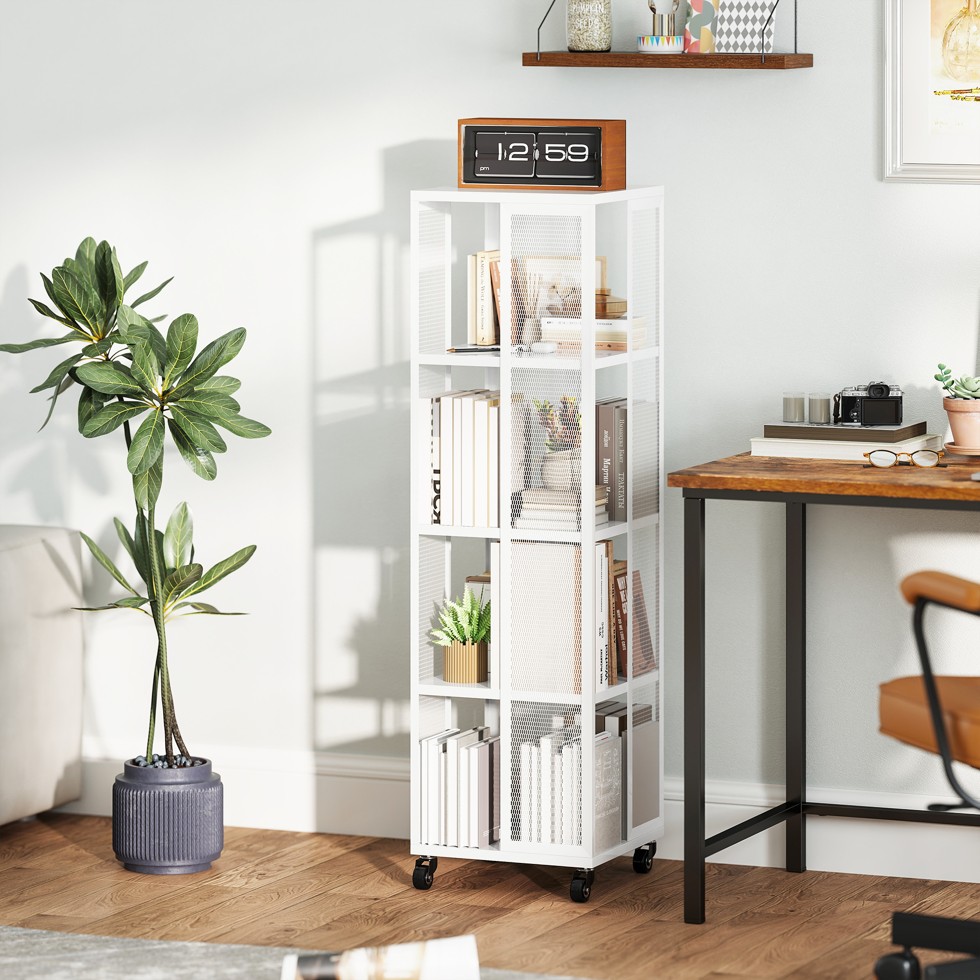 HOMCOM Moderne 4-Ebenen Bücherregal, Metallregal mit Rollen für Wohnzimmer, günstig online kaufen