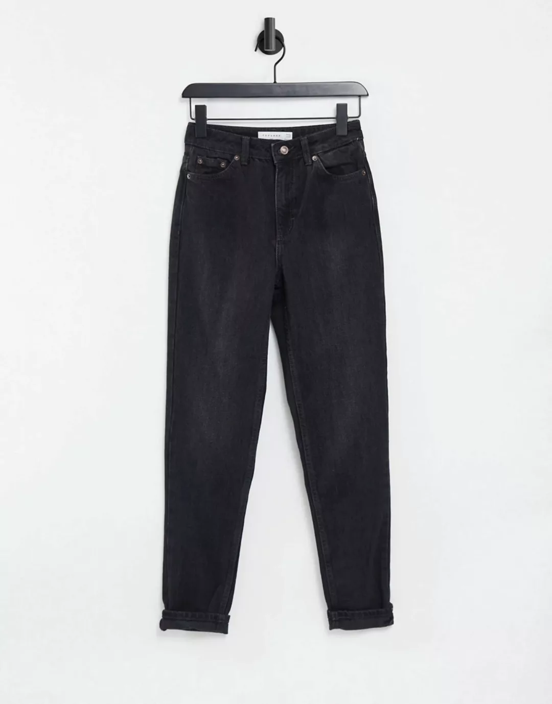 Topshop – Mom-Jeans in verwaschenem Schwarz günstig online kaufen