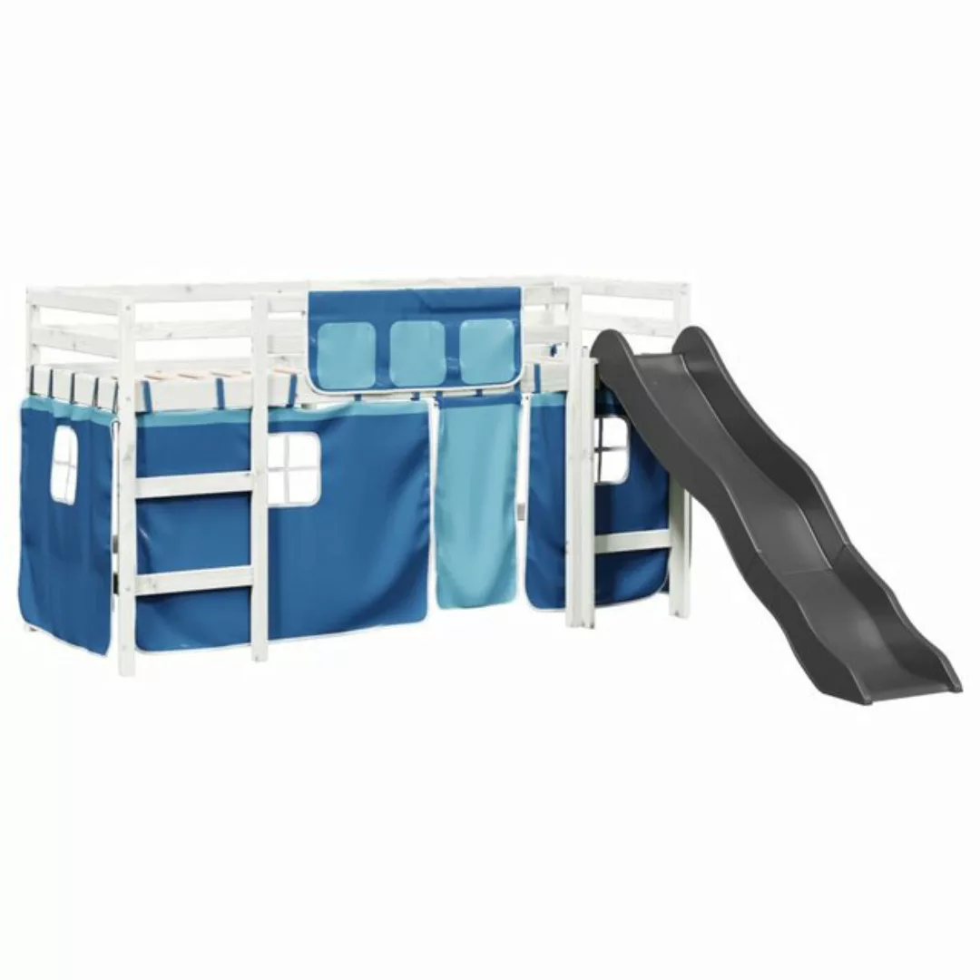 vidaXL Bett Kinderhochbett mit Vorhängen Blau 80x200 cm Massivholz Kiefer günstig online kaufen