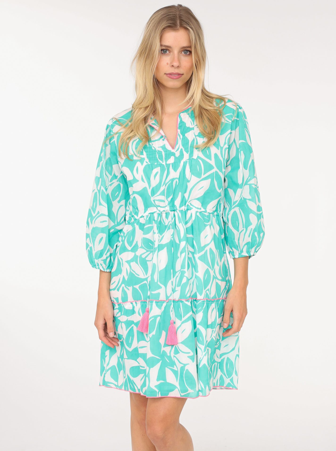 Zwillingsherz Sommerkleid ""Blätter Zweifarbig"", mit Tasseln und kontrastf günstig online kaufen