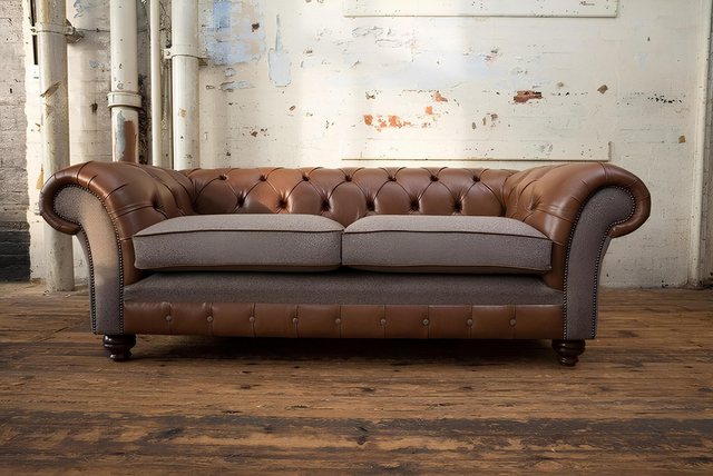 Xlmoebel Sofa Neues Textil-Sofa aus braunem Leder im Chesterfield-Stil mit günstig online kaufen