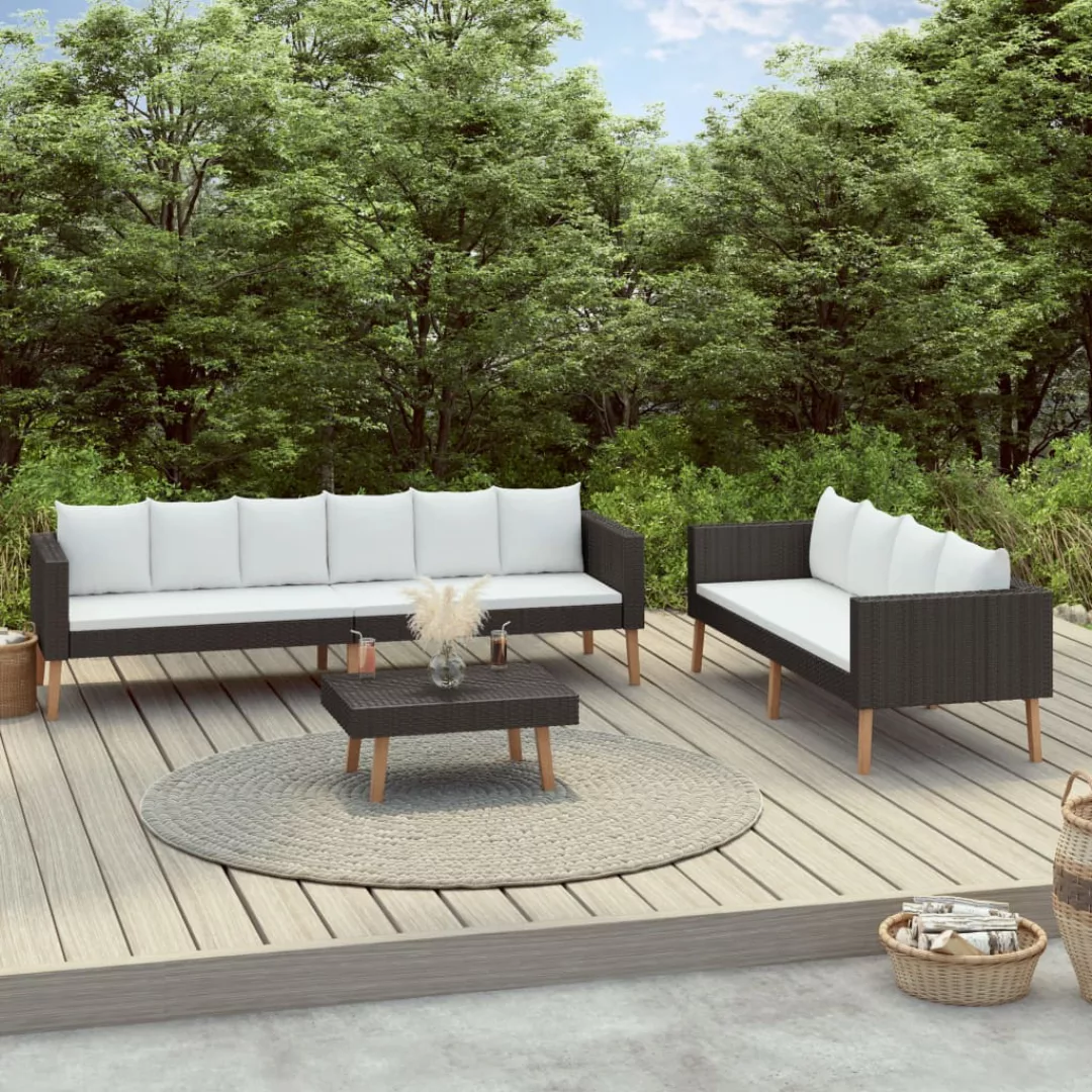 3-tlg. Garten-lounge-set Mit Auflagen Poly Rattan Schwarz günstig online kaufen