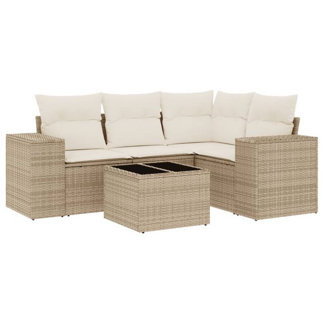 vidaXL Sofaelement 5-tlg. Garten-Sofagarnitur mit Kissen Beige Poly Rattan günstig online kaufen