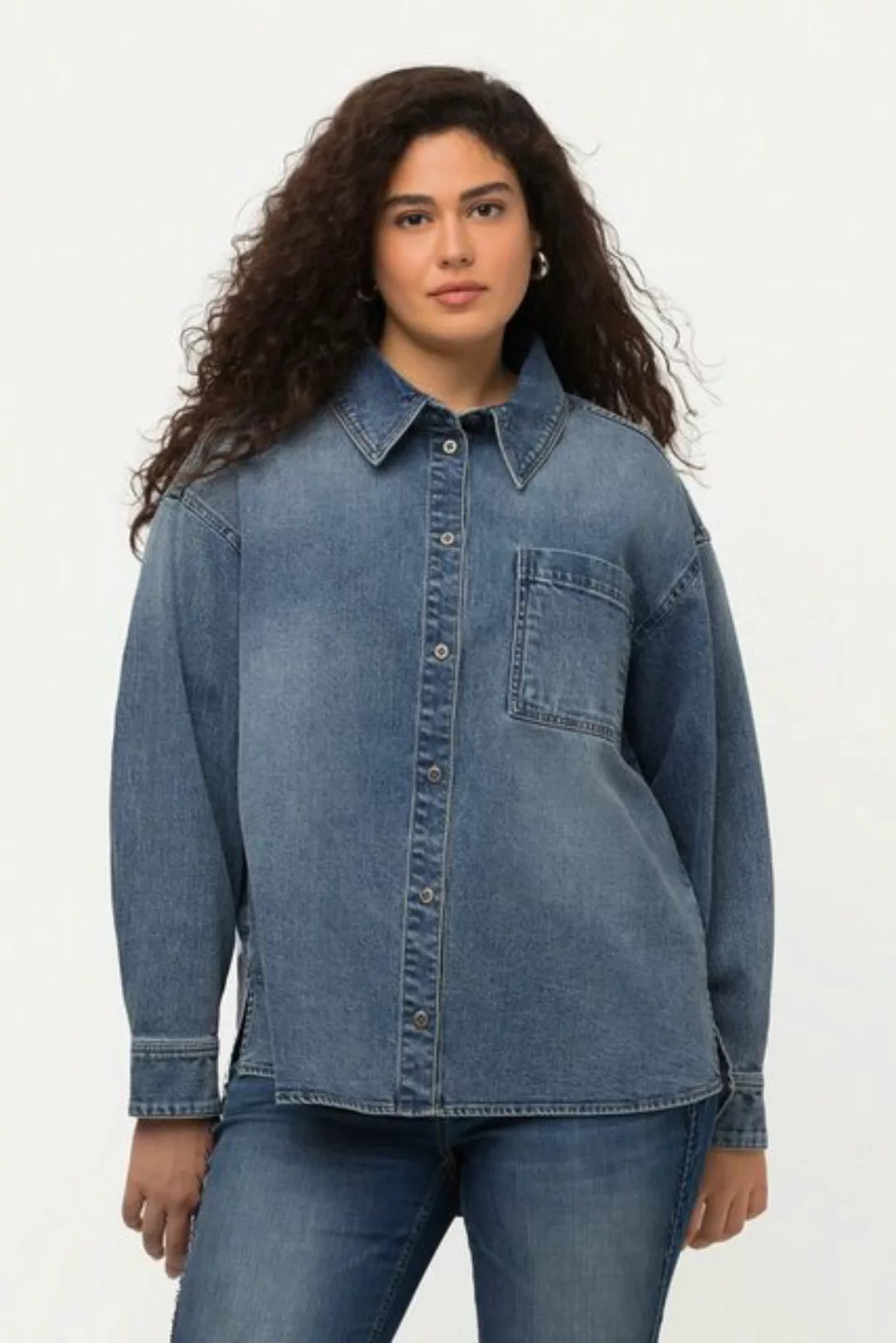 Ulla Popken Jackenblazer Jeanshemd Oversized Hemdkragen Langarm günstig online kaufen