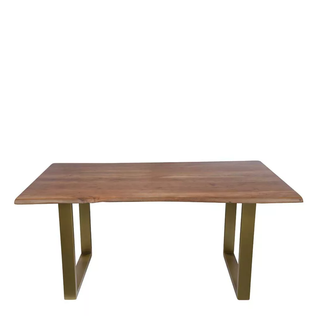Baumkantentisch in Nussbaumfarben Akazie Massivholz und Metall in Messingfa günstig online kaufen
