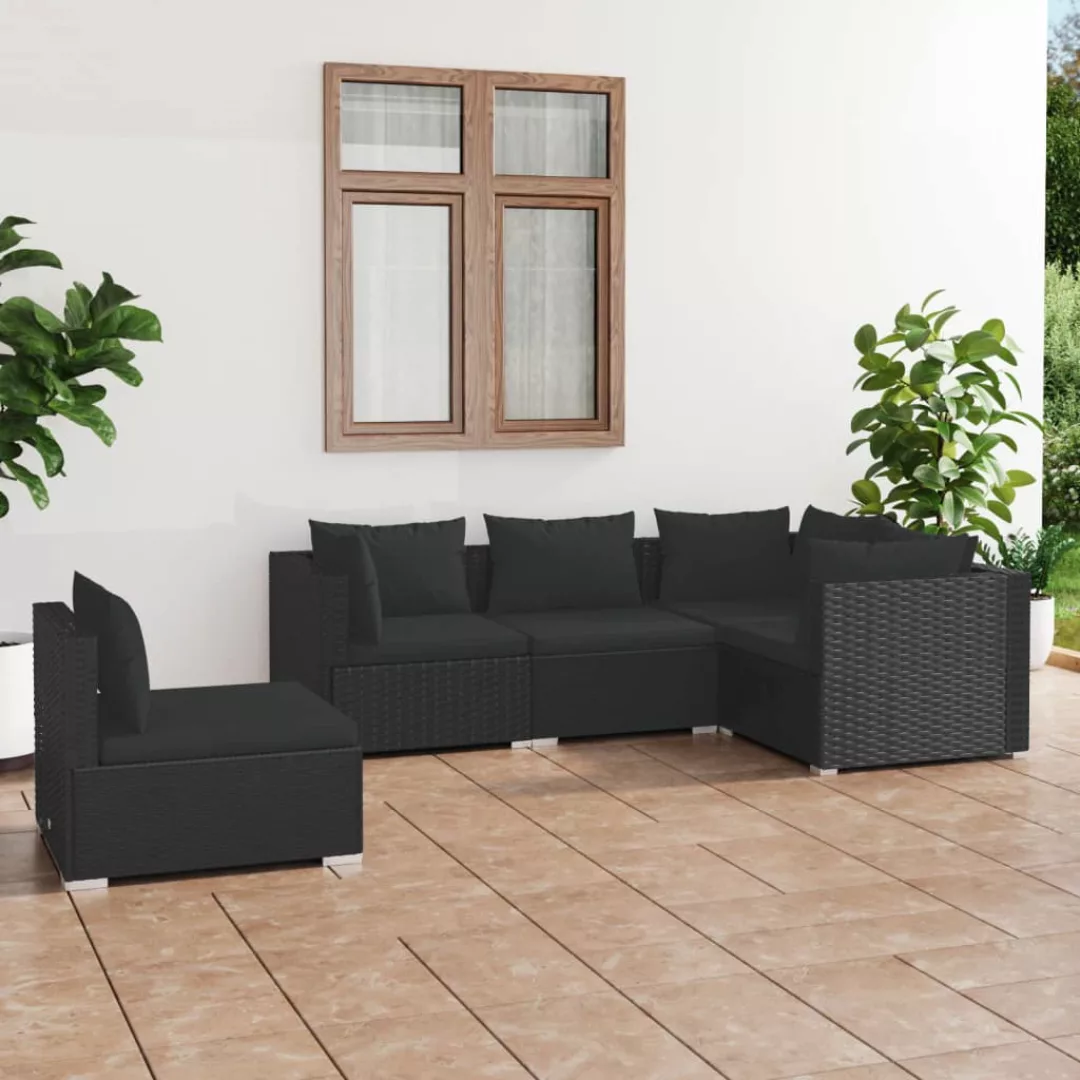 Vidaxl 5-tlg. Garten-lounge-set Mit Kissen Poly Rattan Schwarz günstig online kaufen