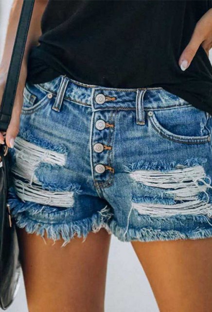 SEGUEN Jeansshorts Ein-Knopf-Denim-Shorts (Bedruckte, zerrissene Skinny-Hos günstig online kaufen