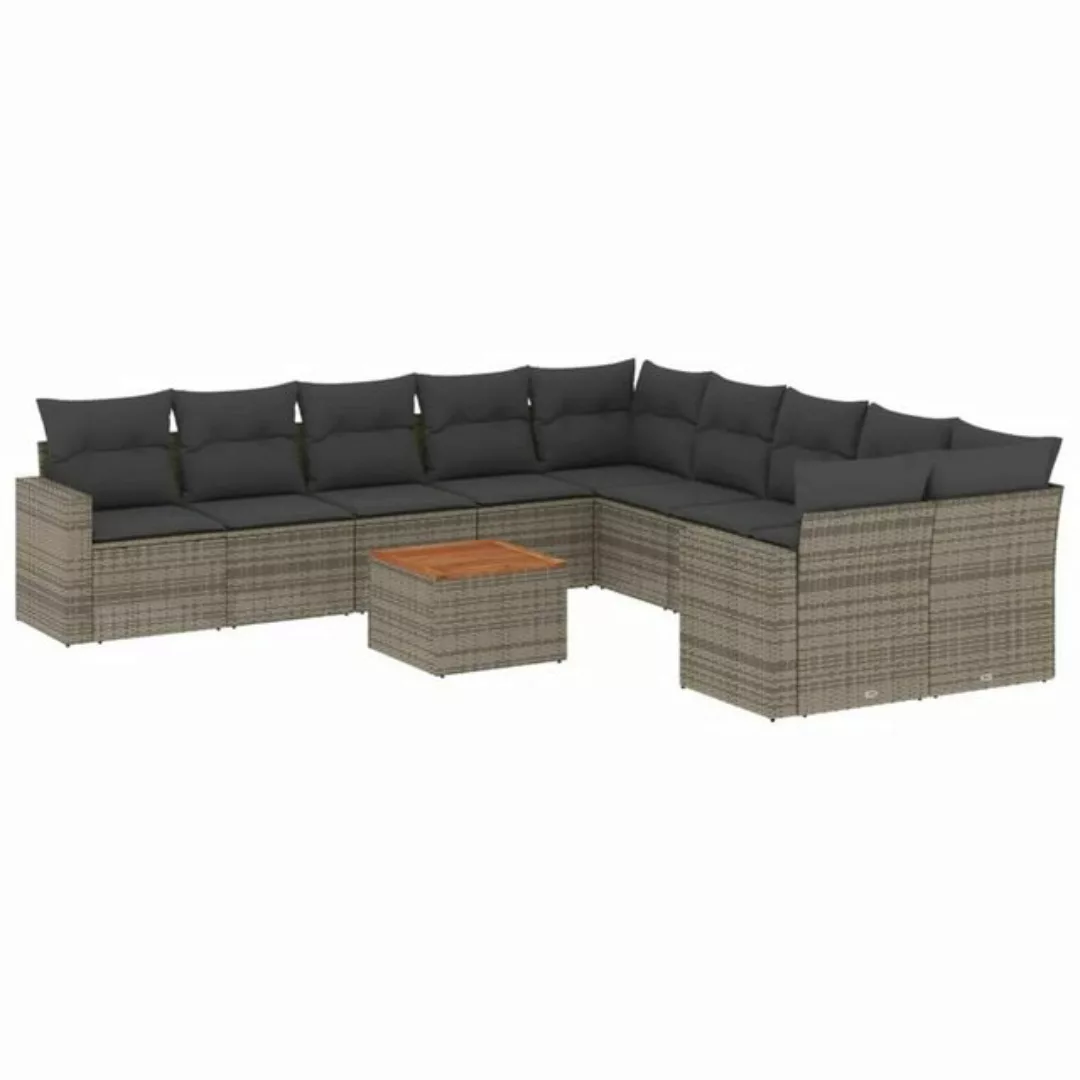 vidaXL Loungesofa 11-tlg. Garten-Sofagarnitur mit Kissen Grau Poly Rattan günstig online kaufen