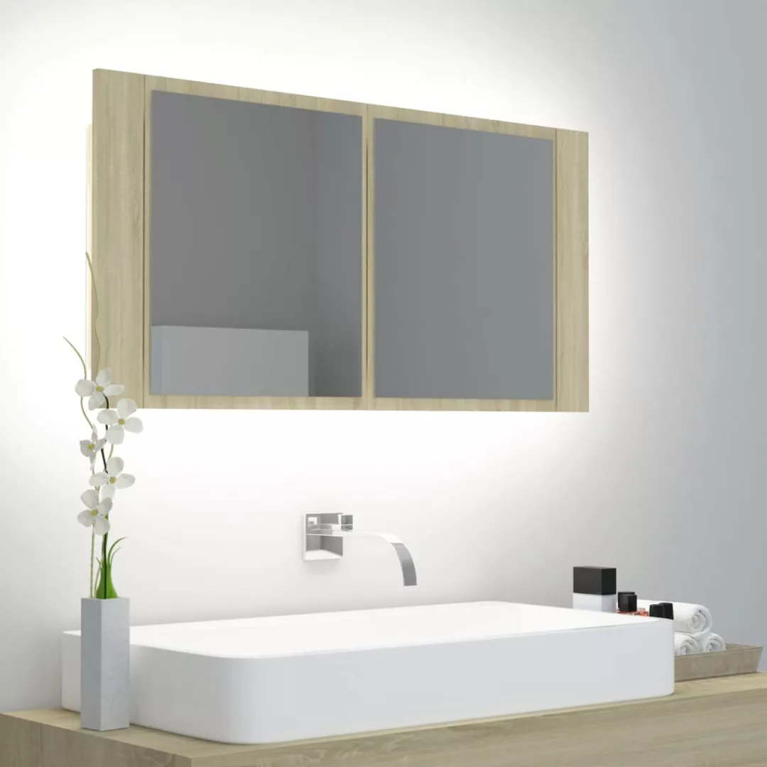 Led-bad-spiegelschrank Sonoma-eiche 90x12x45 Cm günstig online kaufen