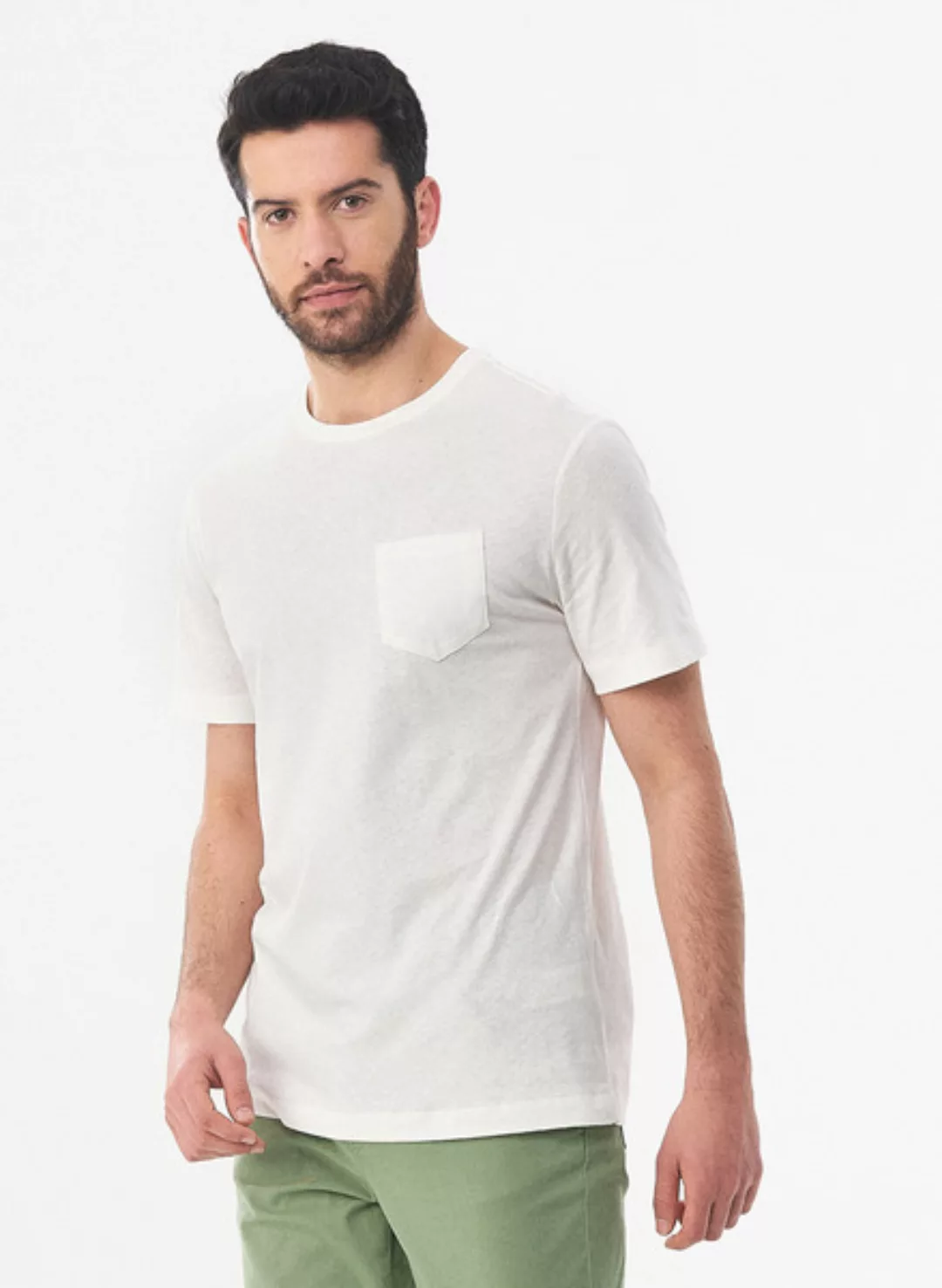 T-shirt Aus Bio-baumwolle Und Leinen Mit Brusttasche günstig online kaufen
