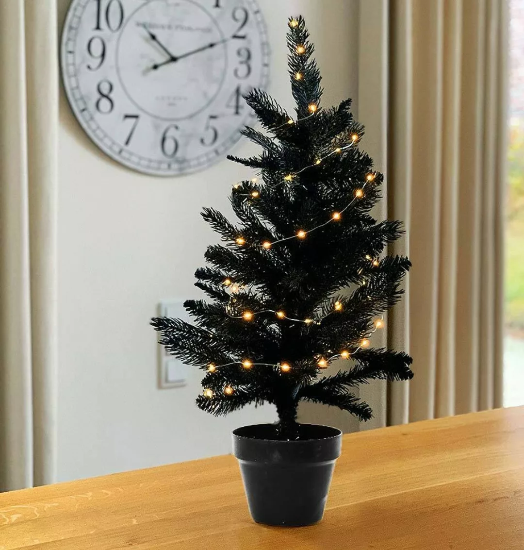 Weihnachtsbaum künstlich Schwarz mit Topf LED Beleuchtung Warmweiß Tannenba günstig online kaufen