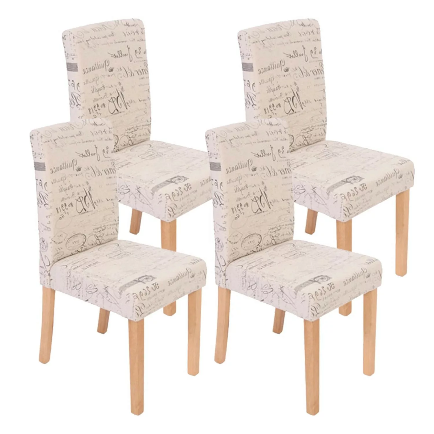 MCW Esszimmerstuhl Littau Schrift 4er-Set Textil mit Schriftzug Creme Helle günstig online kaufen