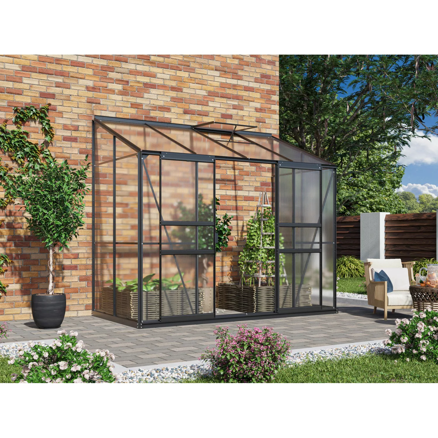 Vitavia Anlehn-Gewächshaus Ida 3300 mit 4 mm HKP 3,3 m² Schwarz günstig online kaufen