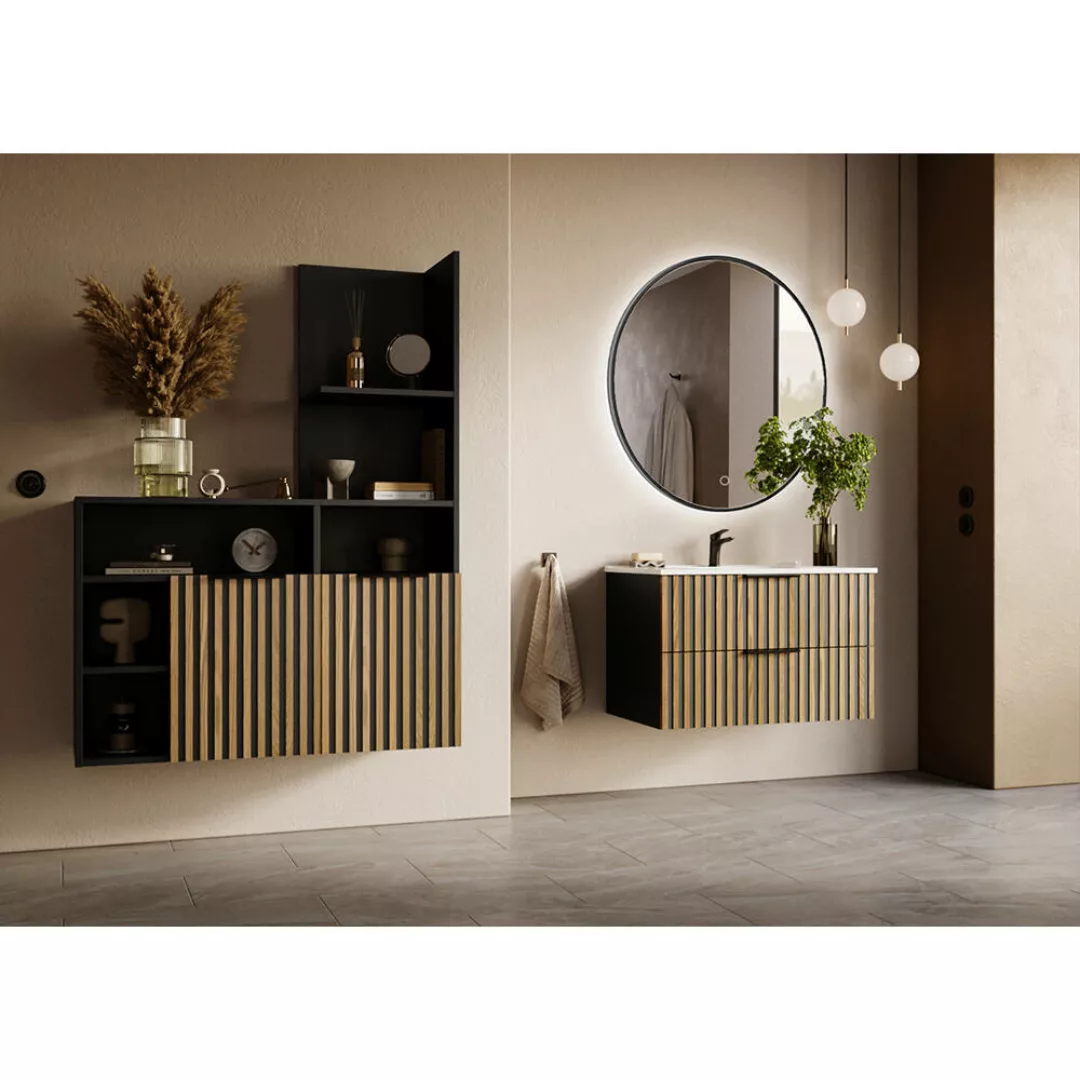 Badmöbel Set 4-teilig schwarz mit Eiche MIRA-145 günstig online kaufen
