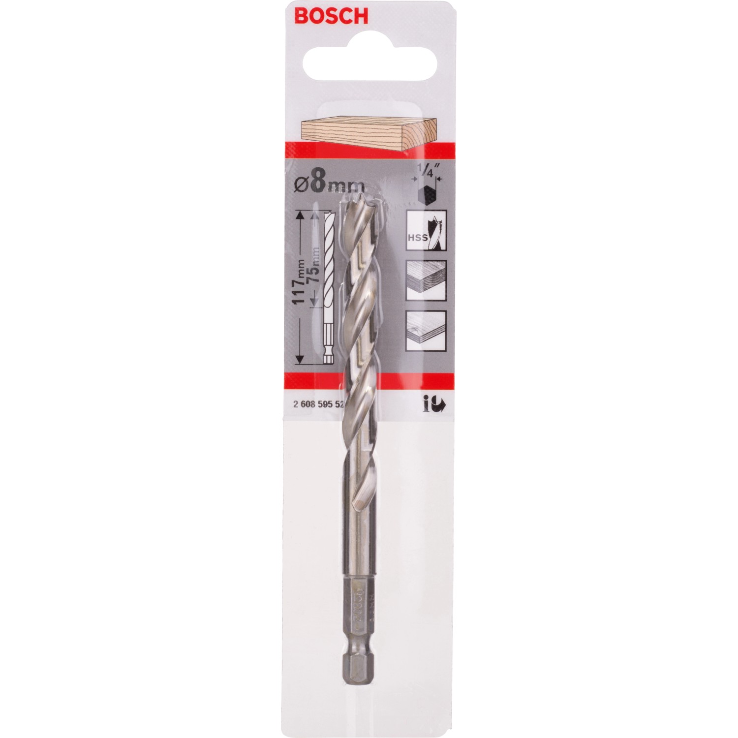 Bosch Holzspiralbohrer 1/4 Zoll-Sechskantschaft Ø 8 mm x 117 mm günstig online kaufen