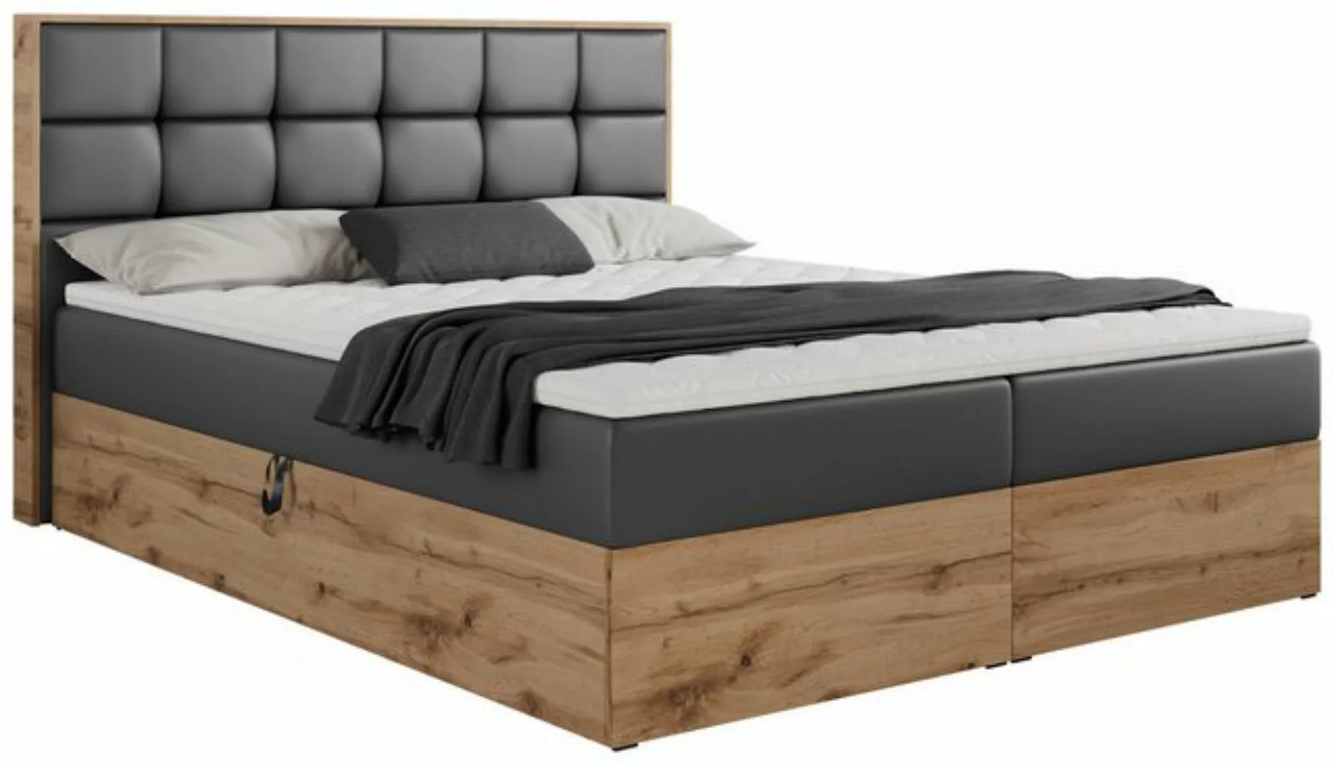 MKS MÖBEL Boxspringbett ALBERO 1, Doppelbett, Multipocket-Matratze, Eiche H günstig online kaufen