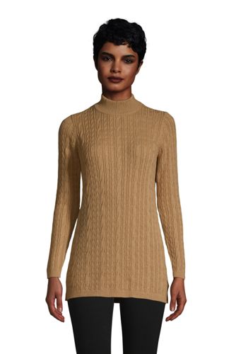 Zopfmuster-Stehkragenpullover aus Baumwolle, Damen, Größe: M Normal, Braun, günstig online kaufen