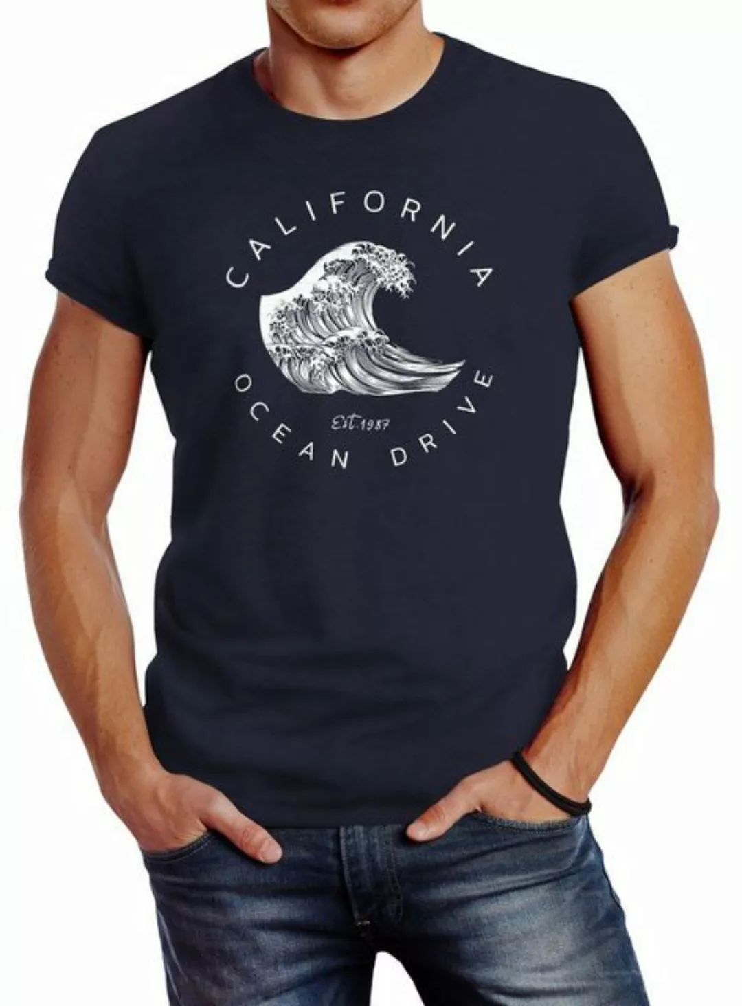 Neverless Print-Shirt Herren T-Shirt Welle Wave California Ocean Drive Surf günstig online kaufen