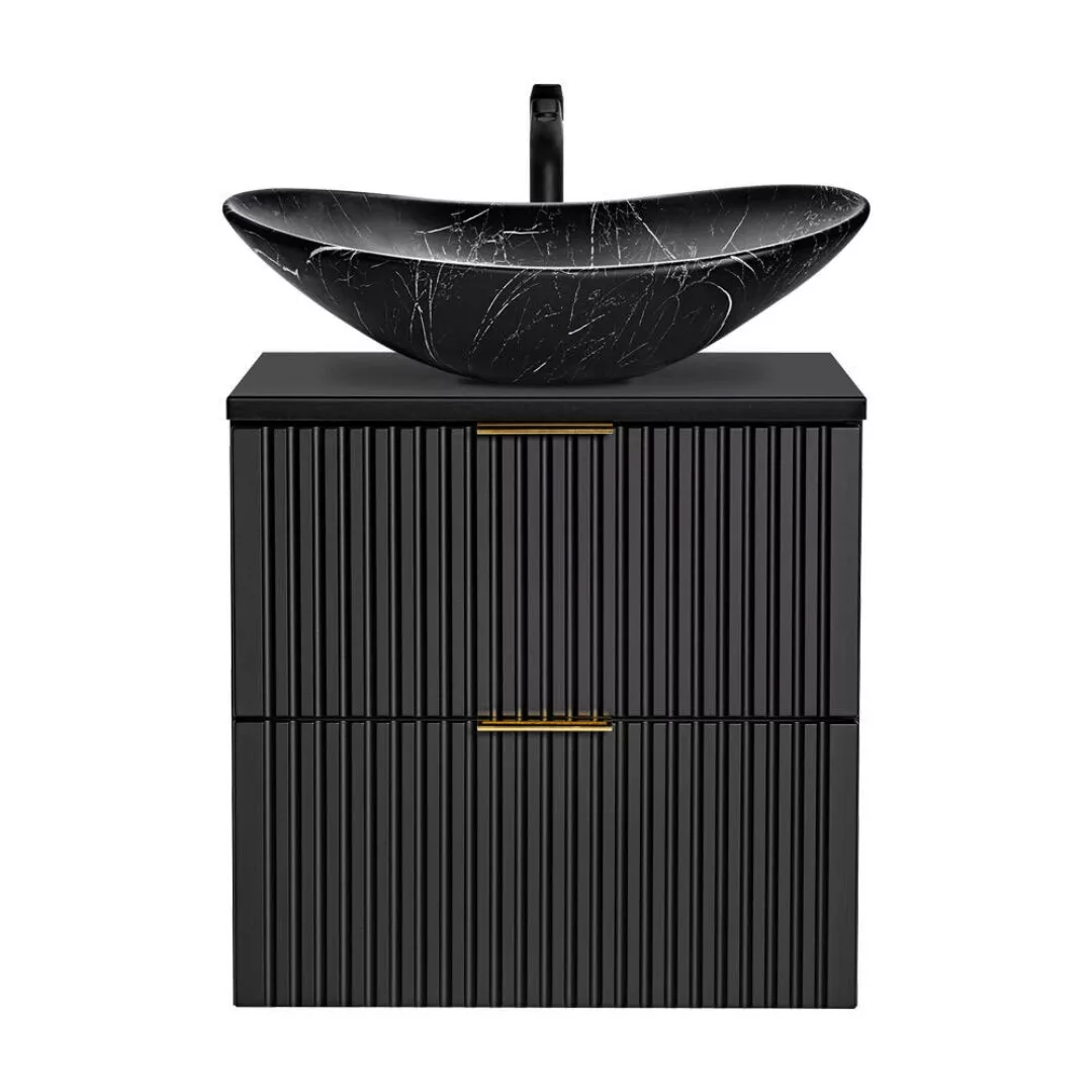 Badezimmer Waschtisch, 61cm, matt schwarz gerillt mit Keramik-Waschbecken s günstig online kaufen