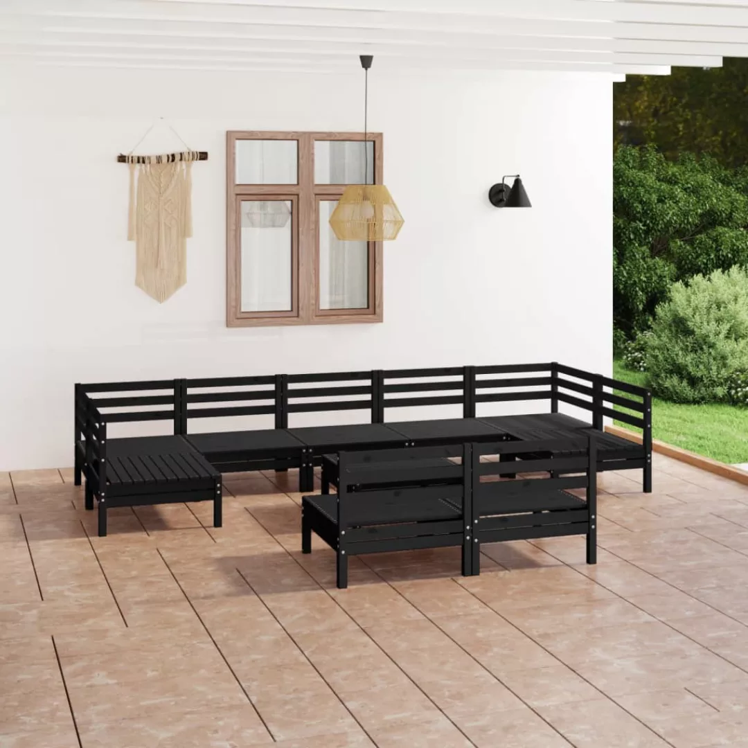 10-tlg. Garten-lounge-set Schwarz Massivholz Kiefer günstig online kaufen