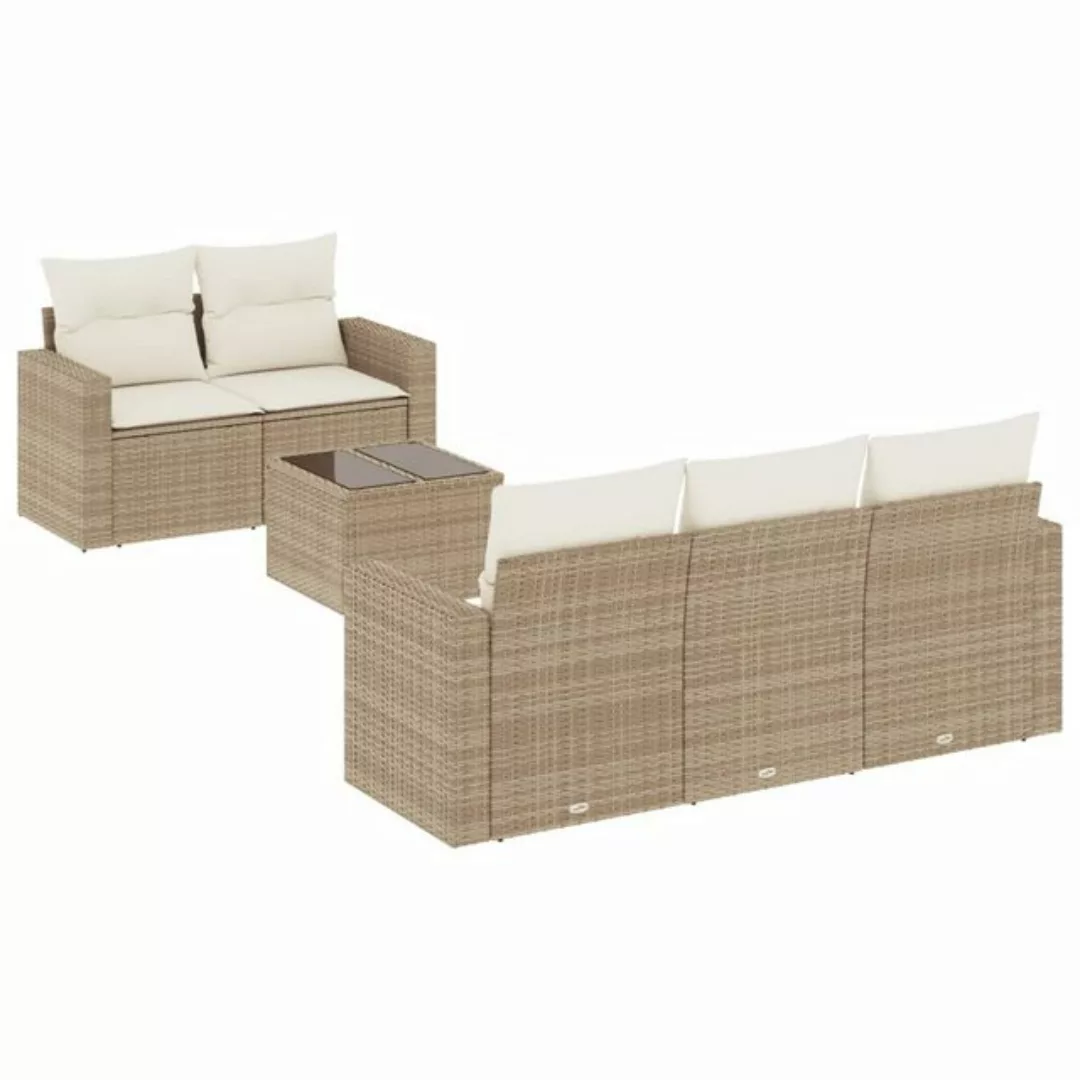 vidaXL Sofaelement 6-tlg. Garten-Sofagarnitur mit Kissen Beige Poly Rattan günstig online kaufen