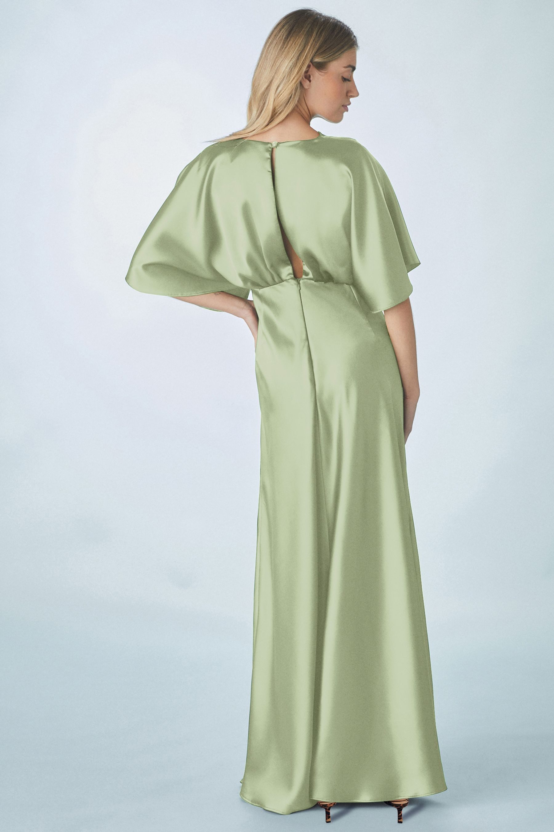 Next Satinkleid Langes Satin-Brautjungfernkleid mit Flatterärmeln günstig online kaufen