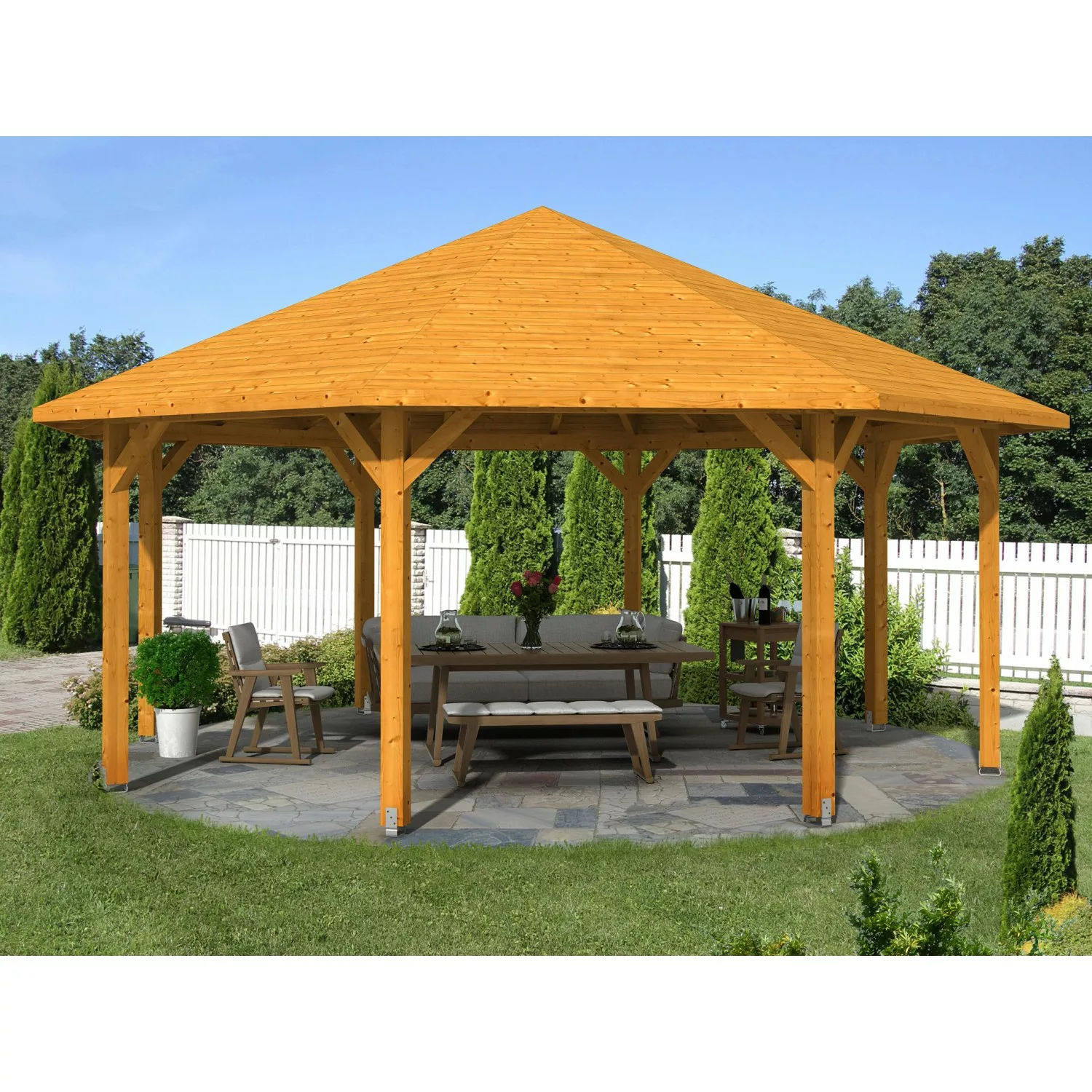 Skan Holz Pavillon Nice 4 Leimholz 630 cm x 630 cm Eiche hell günstig online kaufen