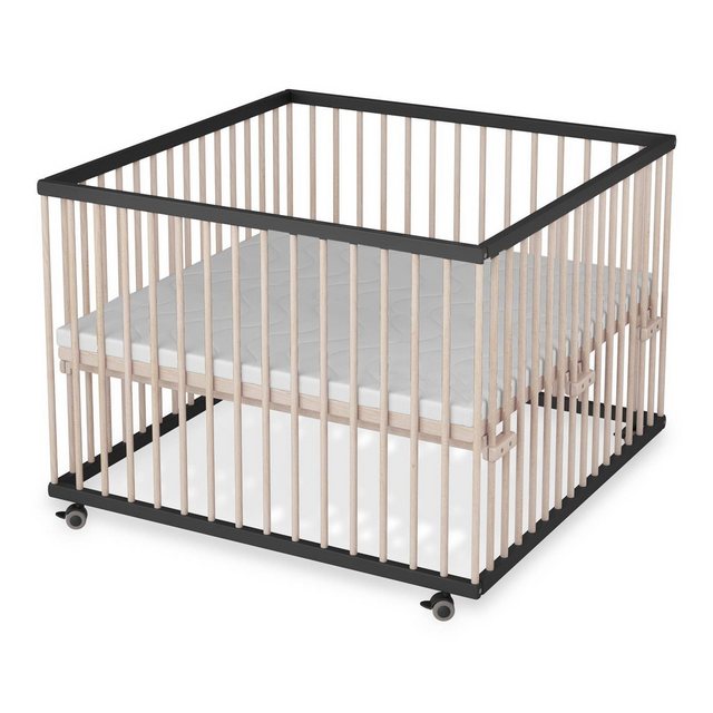 Sämann Babybett Laufgitter 100x100 cm Matratze schwarz/natur Premium Kollek günstig online kaufen