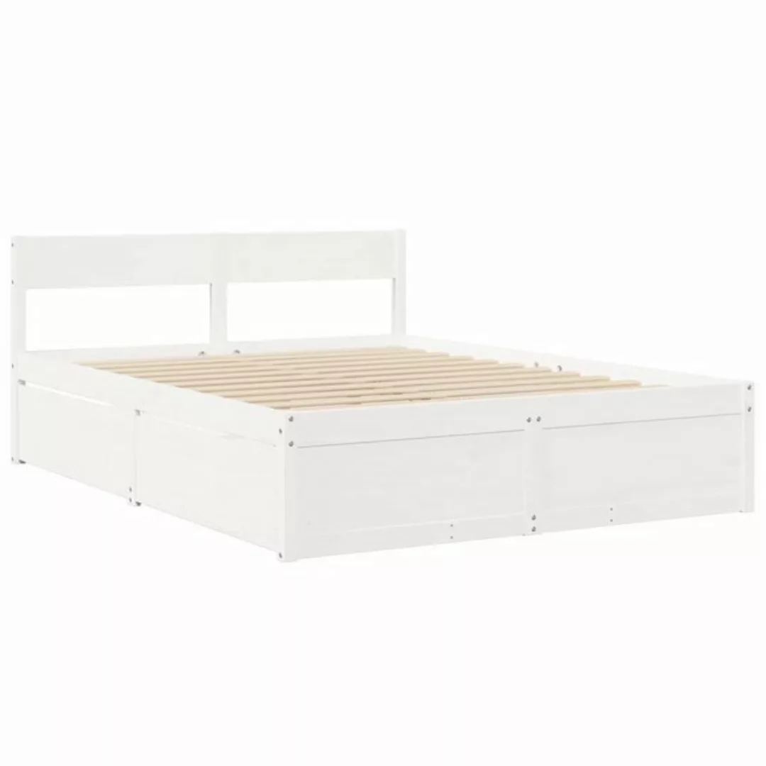 vidaXL Bett Massivholzbett mit Schubladen Weiß 150x200 cm Kiefer günstig online kaufen