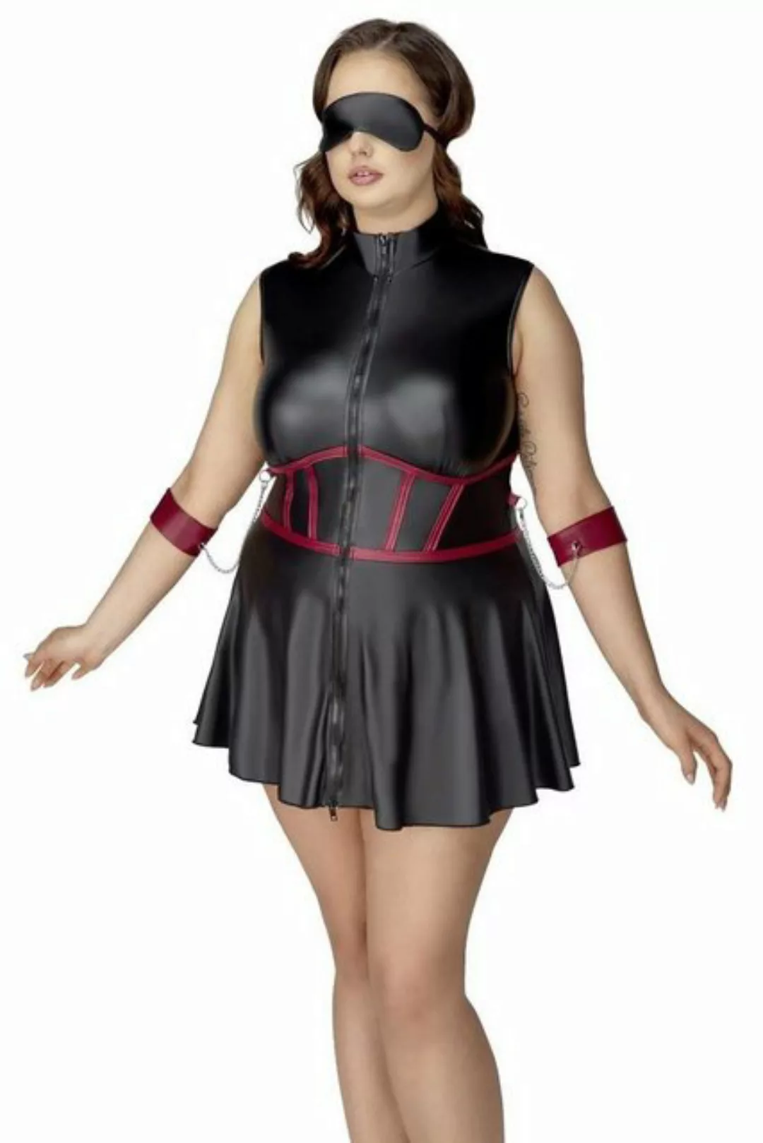 Cottelli Bondage Minikleid Mini Kleid schwarz-rot sexy 3XL (1-tlg) günstig online kaufen