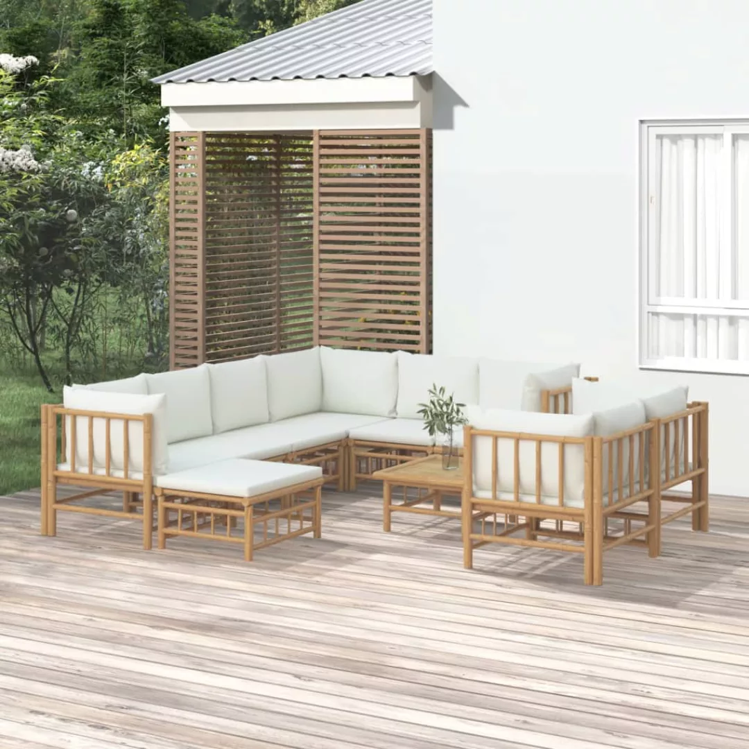 Vidaxl 10-tlg. Garten-lounge-set Mit Cremeweißen Kissen Bambus günstig online kaufen