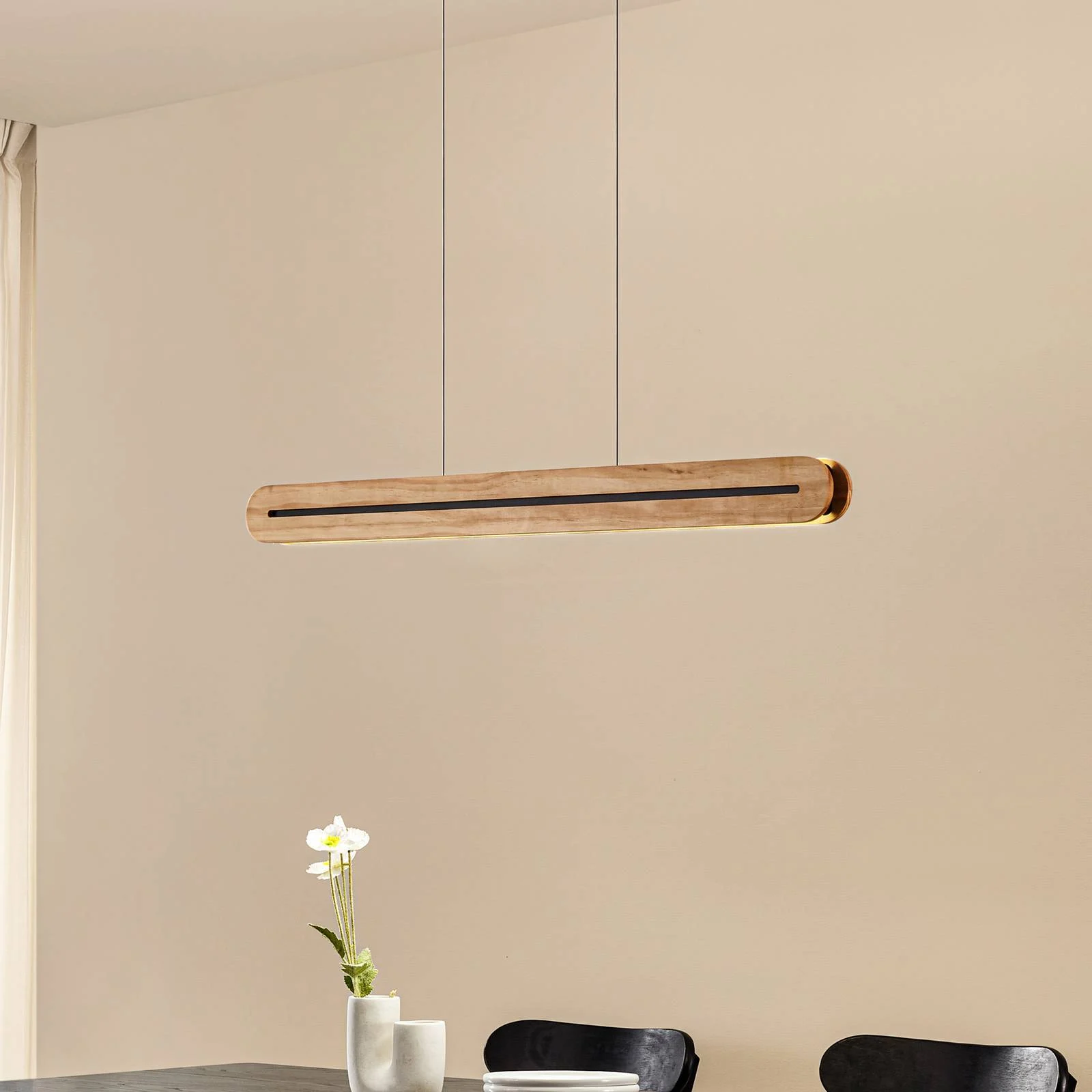 Lucande LED-Pendelleuchte Darnor, Holz, CCT, Länge 100 cm günstig online kaufen