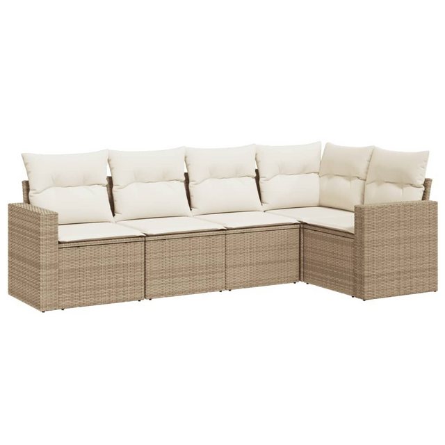 vidaXL Sofaelement 5-tlg. Garten-Sofagarnitur mit Kissen Beige Poly Rattan günstig online kaufen