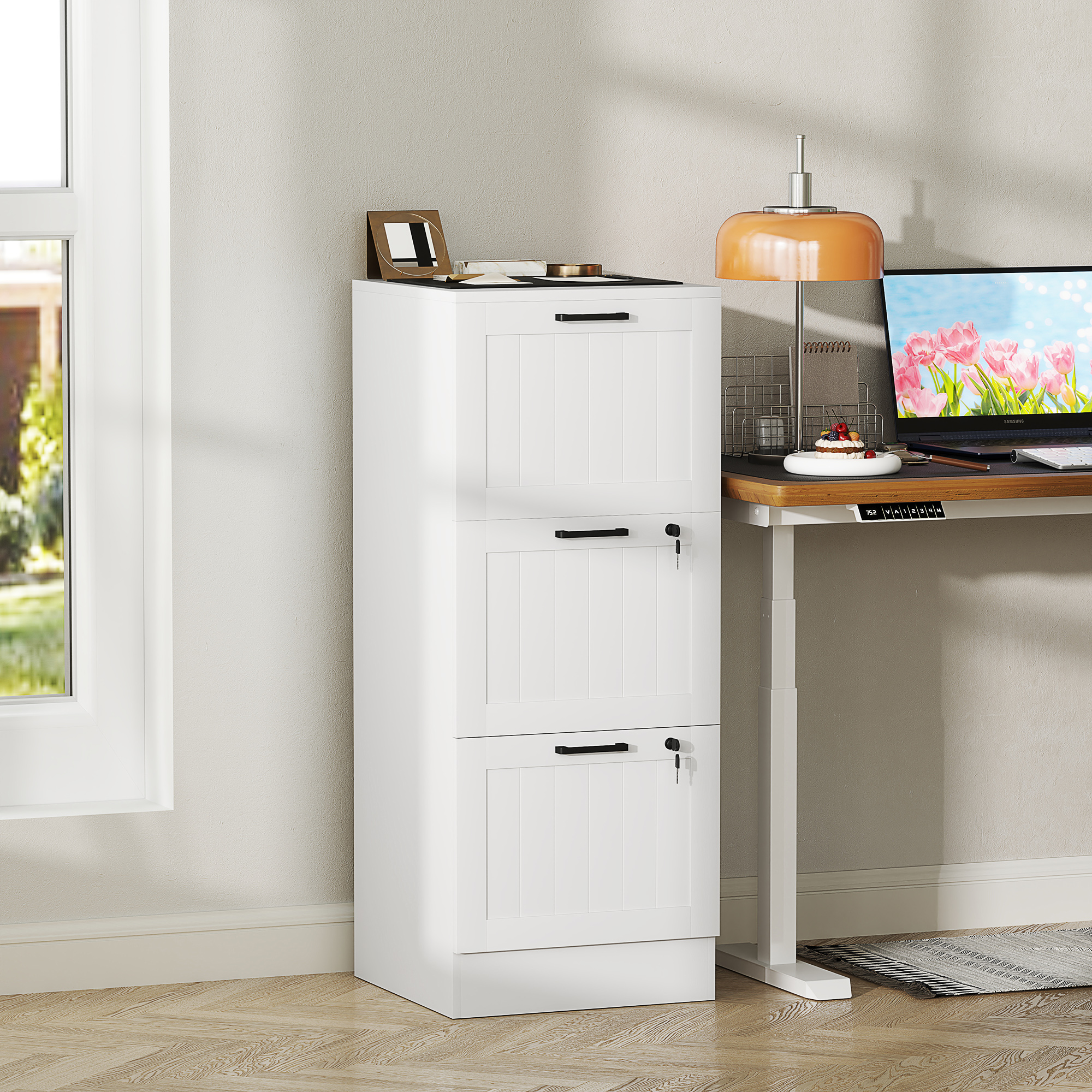 HOMCOM Bürokommode mit 3 Schubladen und Schlüsseln, Büroschrank mit verstel günstig online kaufen