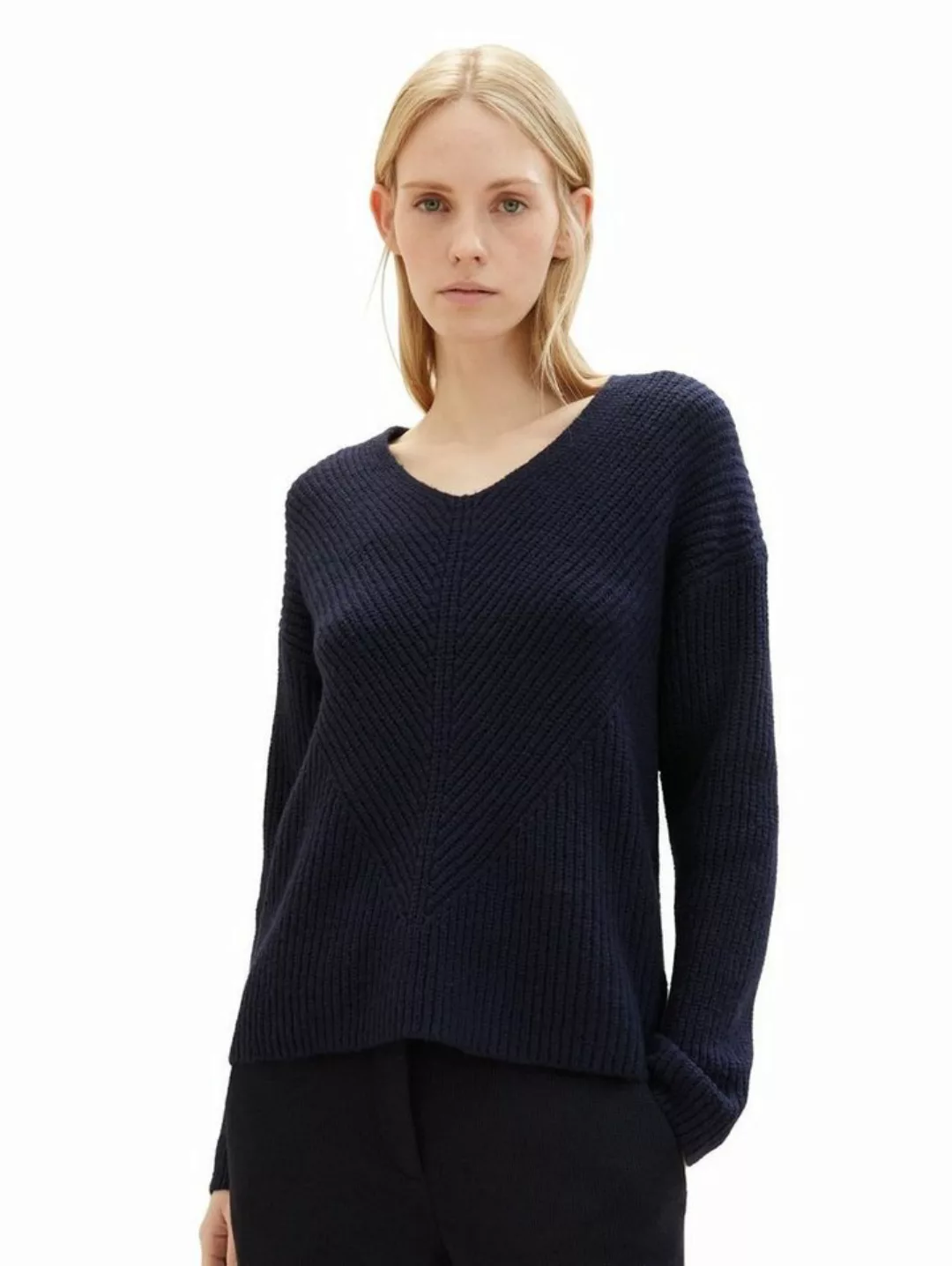 TOM TAILOR Strickpullover KNIT V-NECK aus Baumwollmix günstig online kaufen