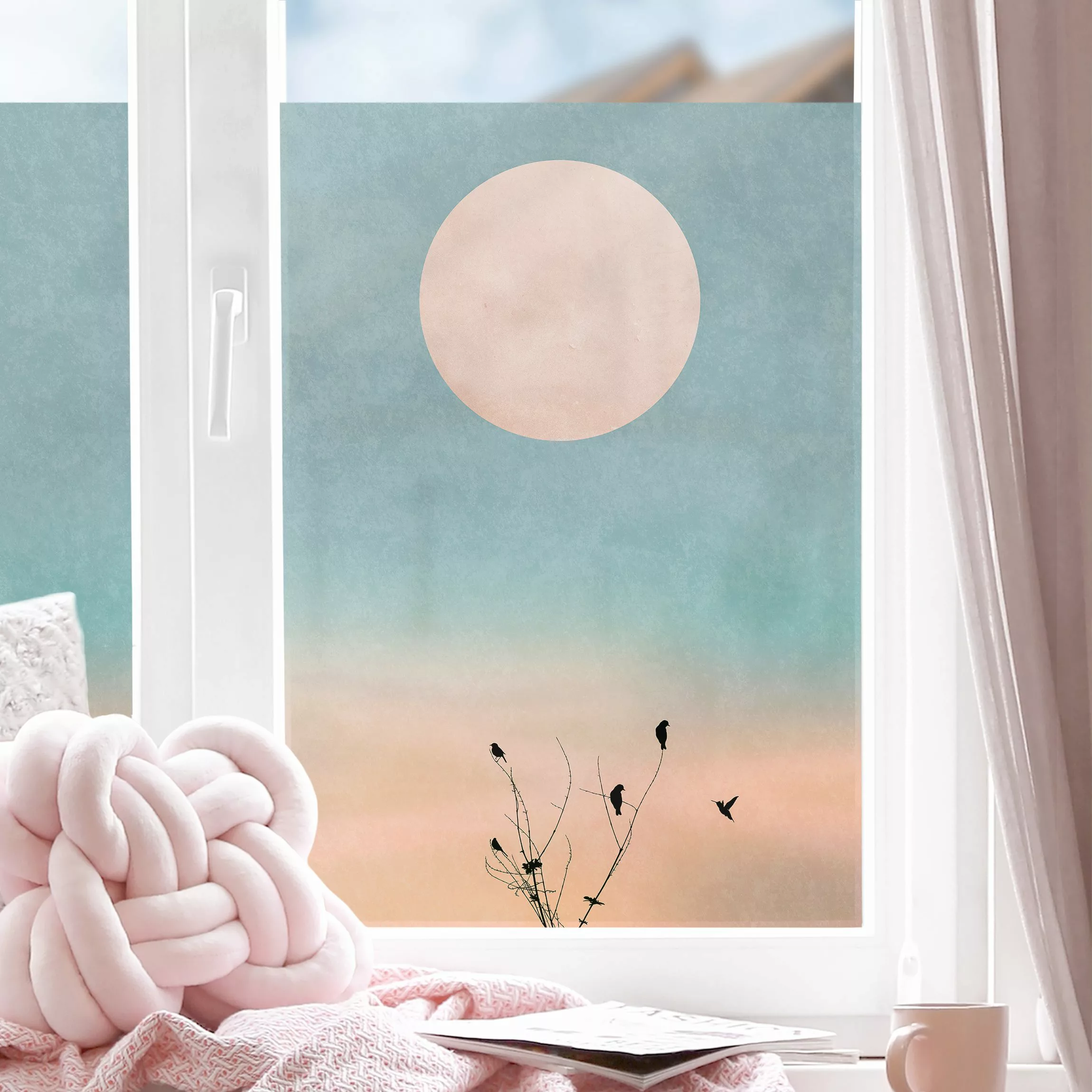Fensterfolie Vögel vor rosa Sonne II günstig online kaufen