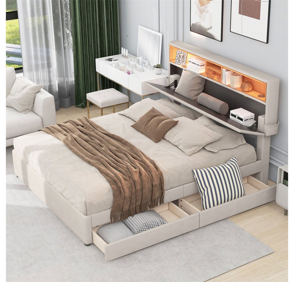 autolock Polsterbett Doppelbett Polsterbett Stauraum-Kopfteil Bett mit aufl günstig online kaufen