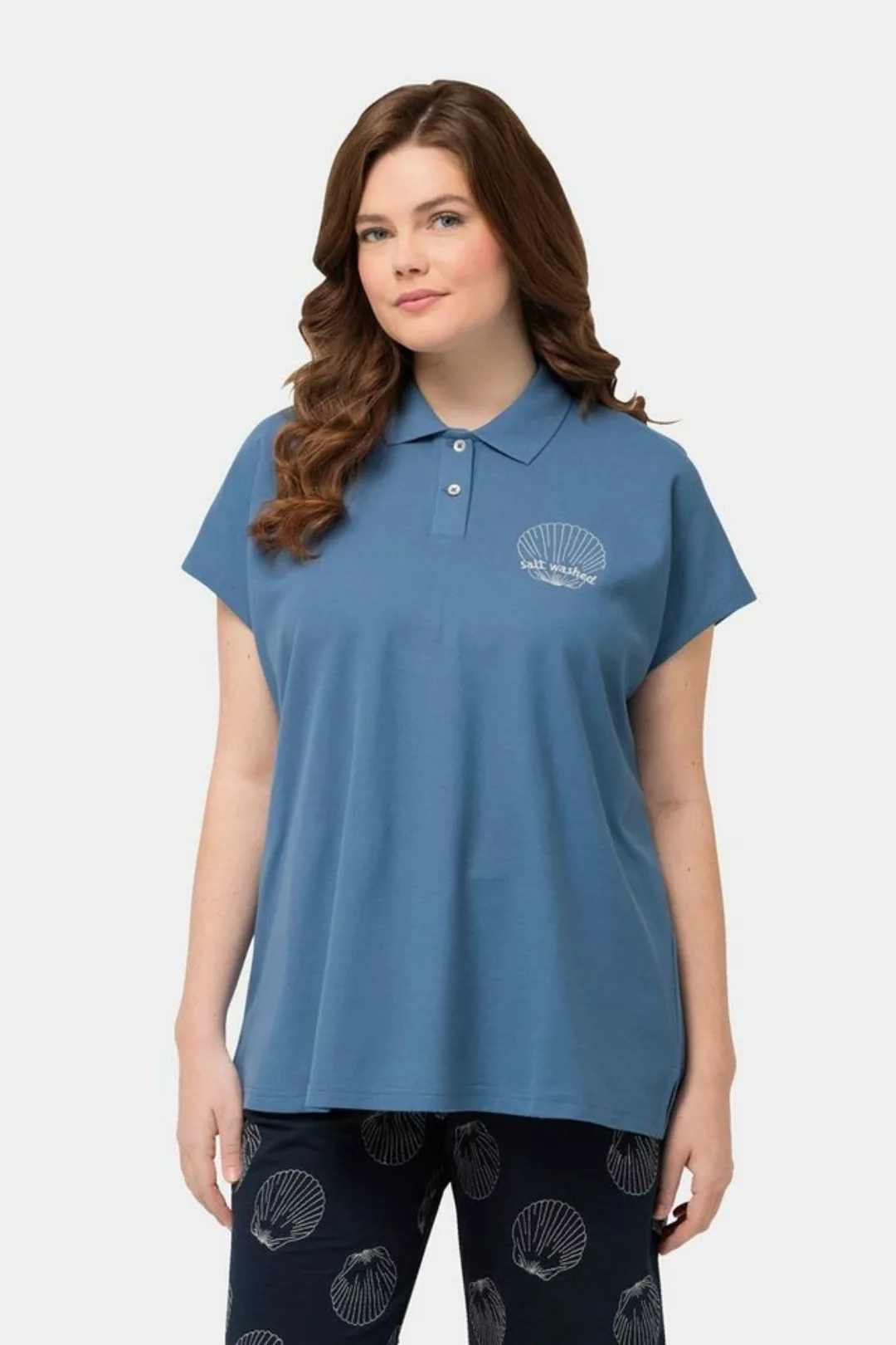 Ulla Popken Poloshirt Poloshirt Stickerei Polokragen Halbarm günstig online kaufen