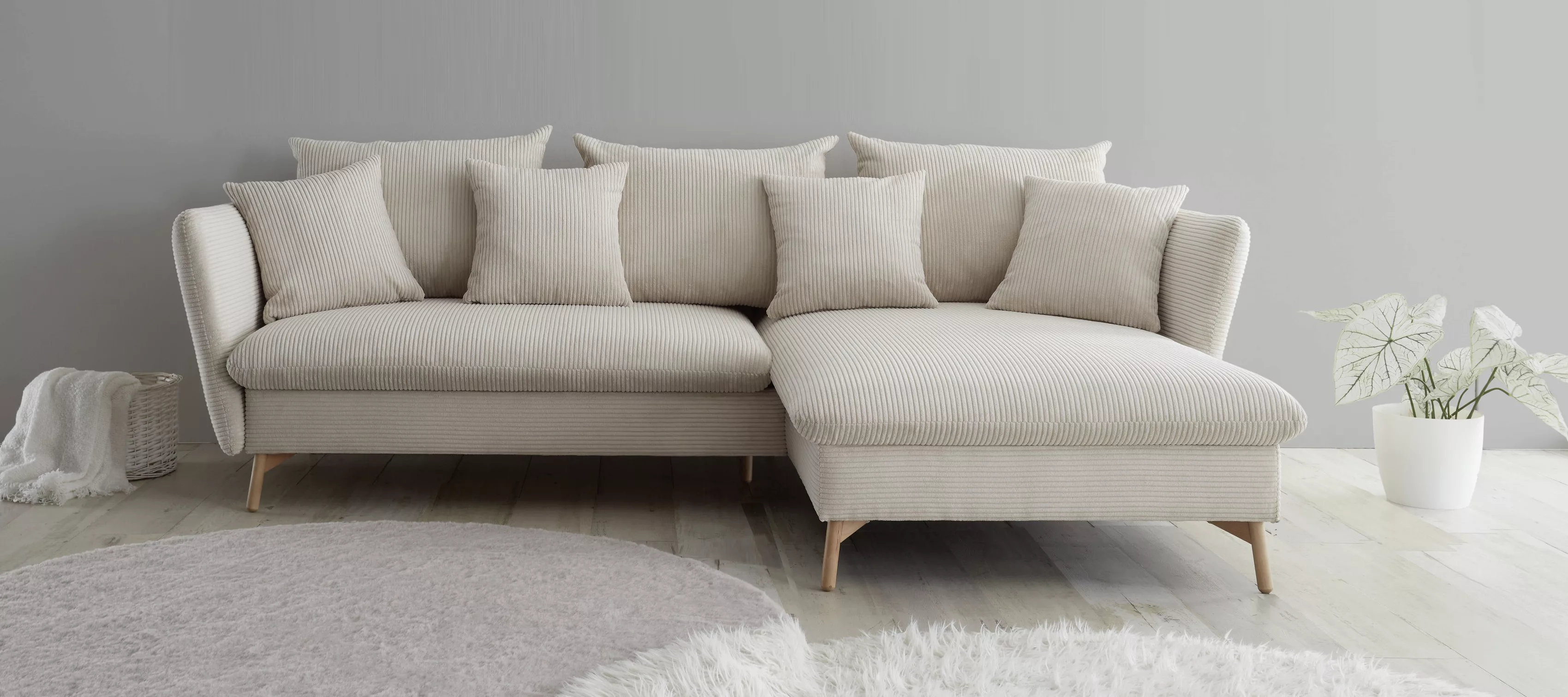 andas Ecksofa "MERLE, 258 cm, L-Form, traumhafter Cord,", mit Bettfunktion günstig online kaufen