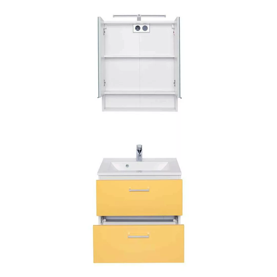 Bad Waschtisch Set in Gelb und Weiß 60 cm breit (zweiteilig) günstig online kaufen