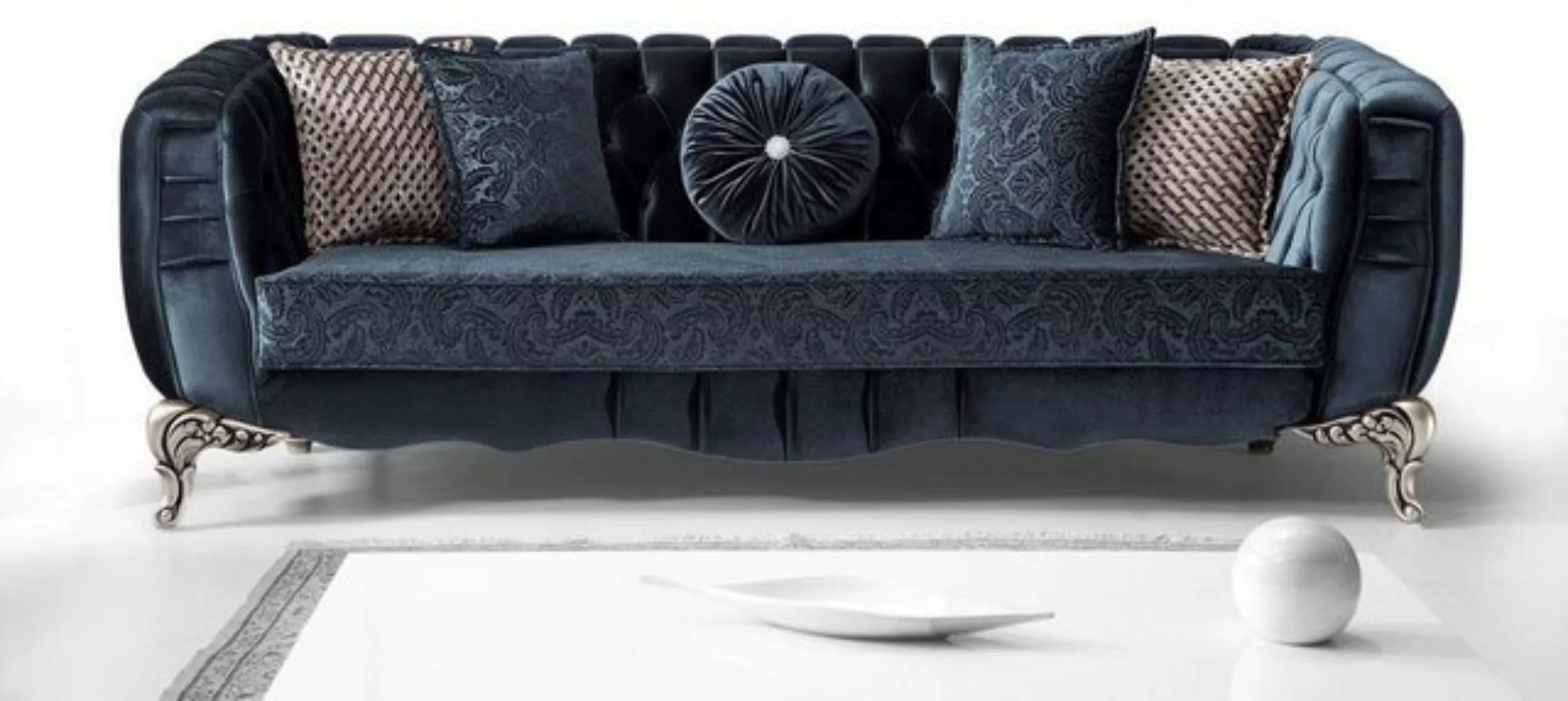 Casa Padrino Sofa Luxus Barock Sofa Blau / Silber 235 x 103 x H. 82 cm - Ba günstig online kaufen