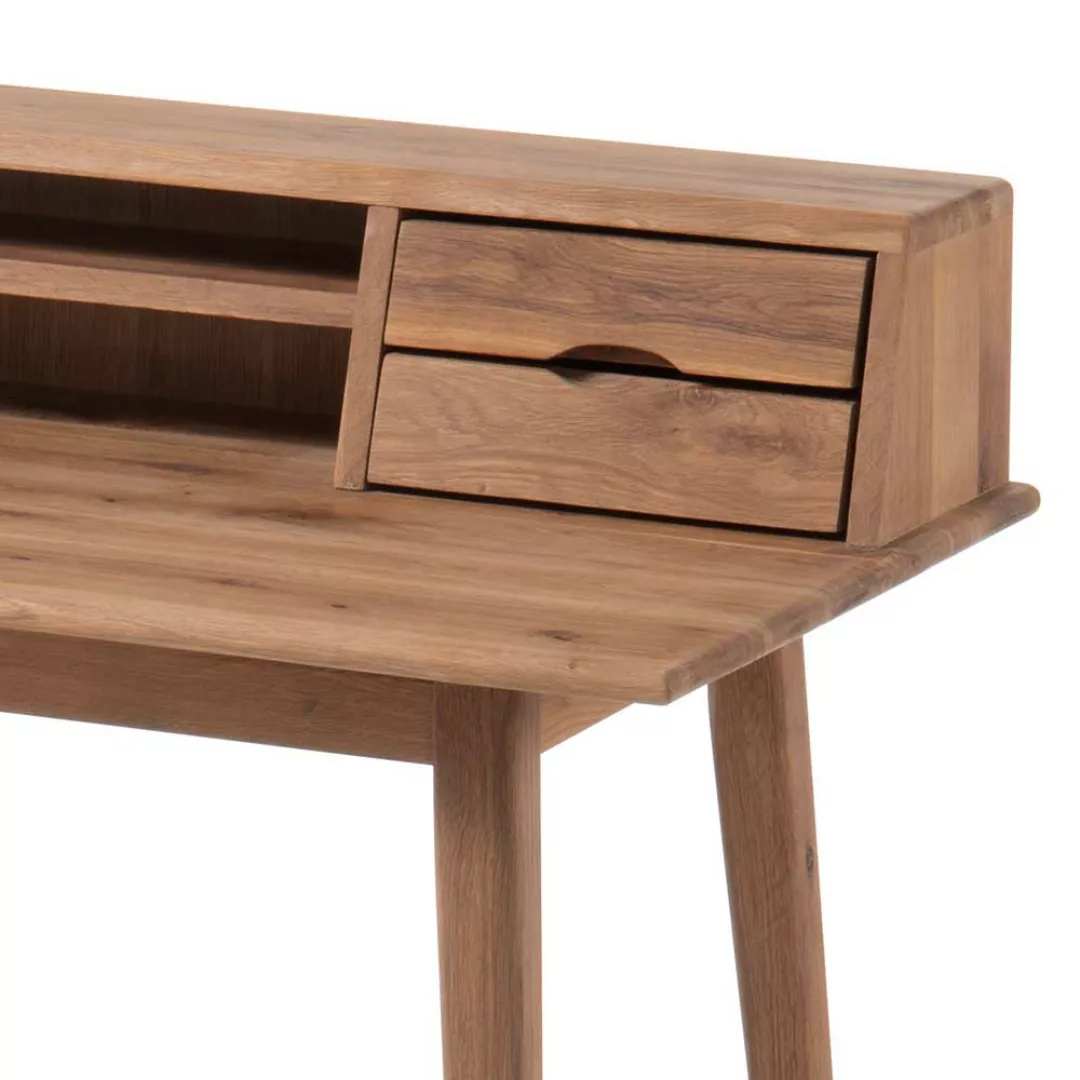 Holz Schreibtisch aus Asteiche Massivholz Aufsatz günstig online kaufen