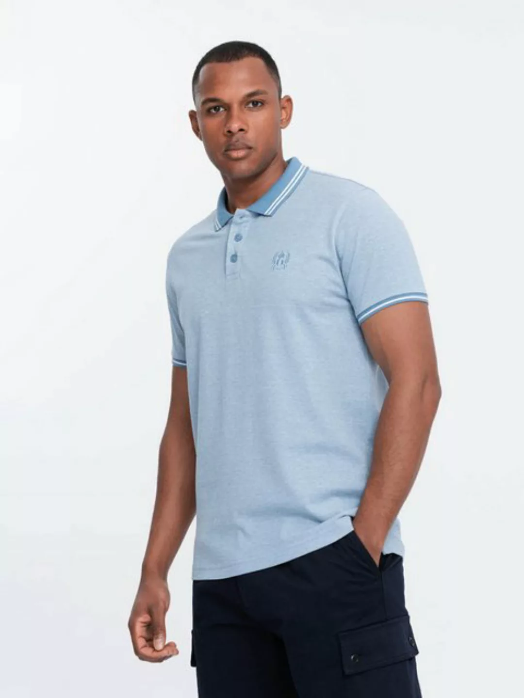 OMBRE Poloshirt Poloshirt in Melange mit gestreiftem Kragen günstig online kaufen